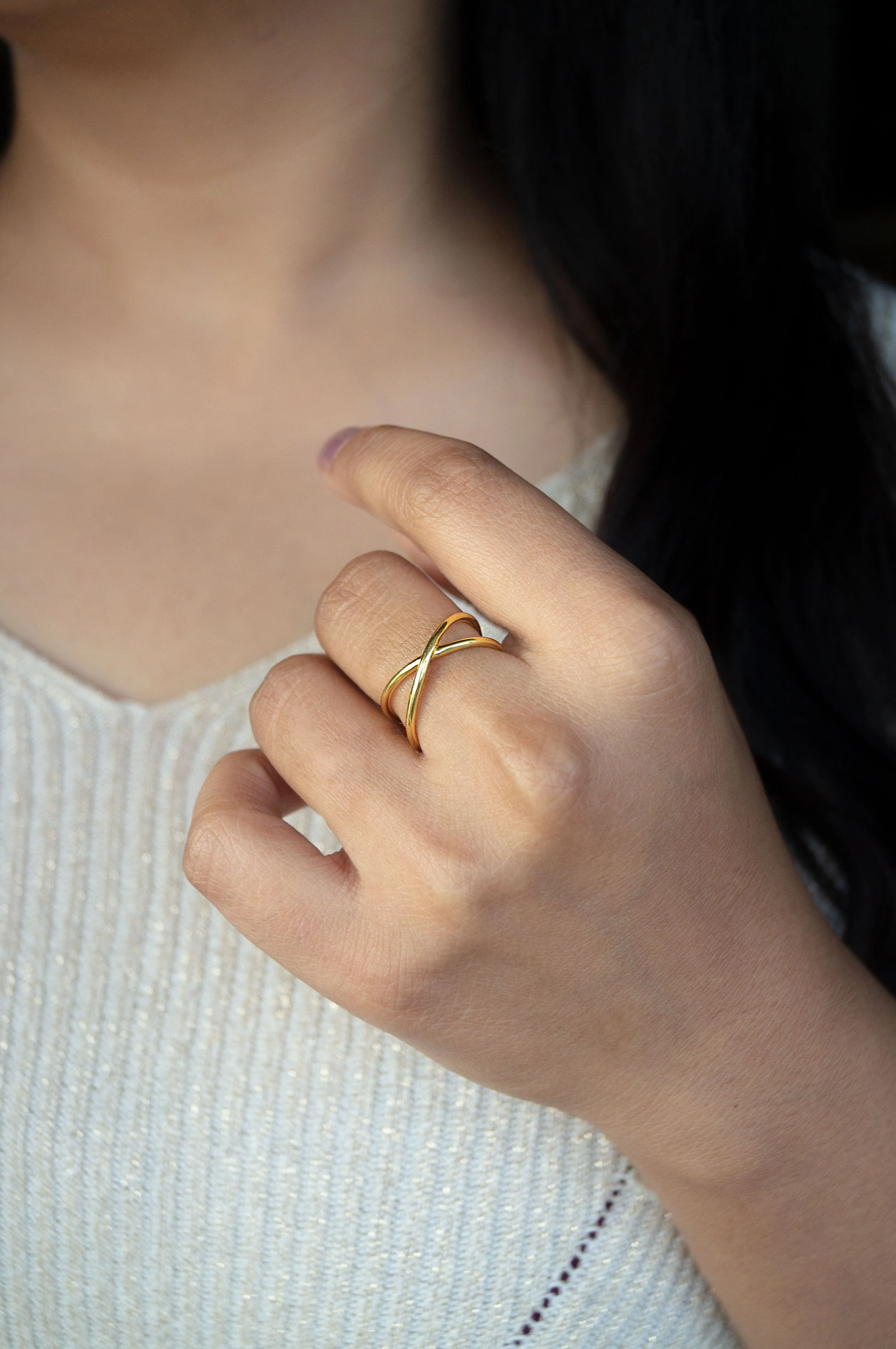 Criss Cross Gold Plated Sterling Silver Statement Ring