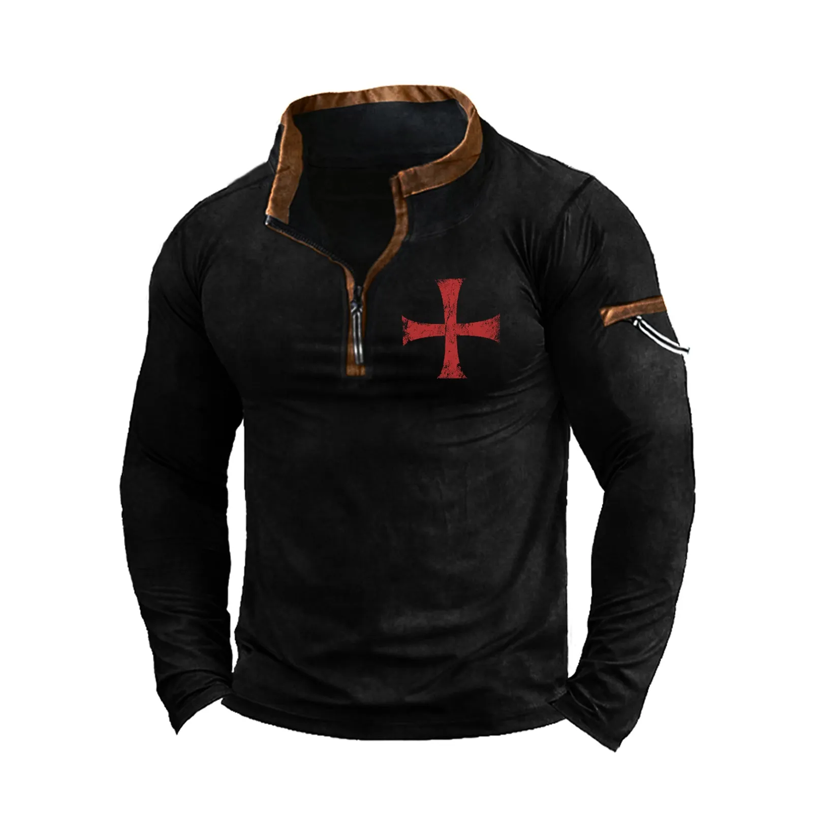 CROSS  ZIPPER GRAPHIC POCKET SWEATSHIRT