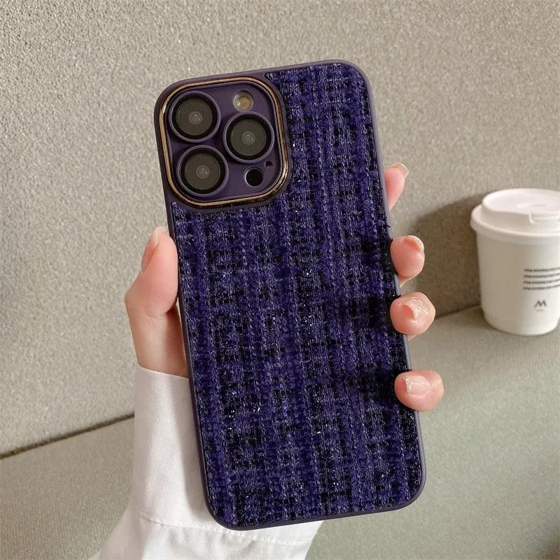 Cute Tweed Fabric Lattice Phone Case Cover For iPhone 14 13 12 And 11 Pro Max