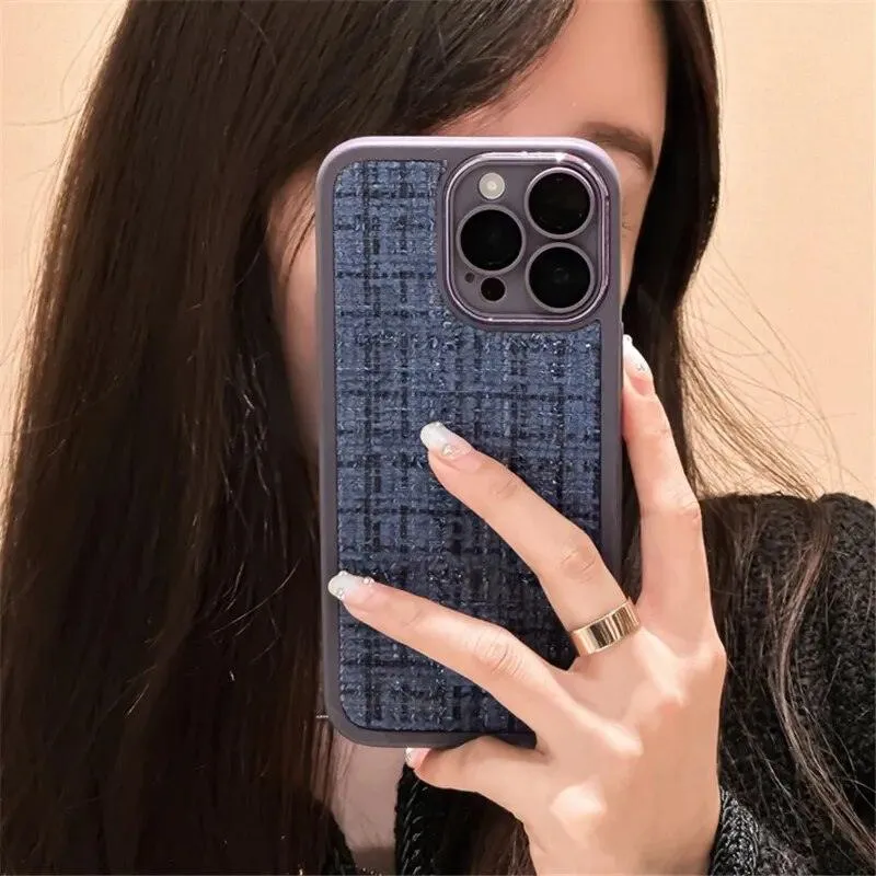 Cute Tweed Fabric Lattice Phone Case Cover For iPhone 14 13 12 And 11 Pro Max