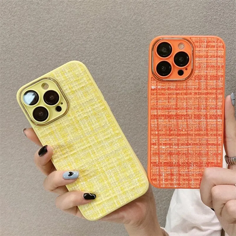 Cute Tweed Fabric Lattice Phone Case Cover For iPhone 14 13 12 And 11 Pro Max