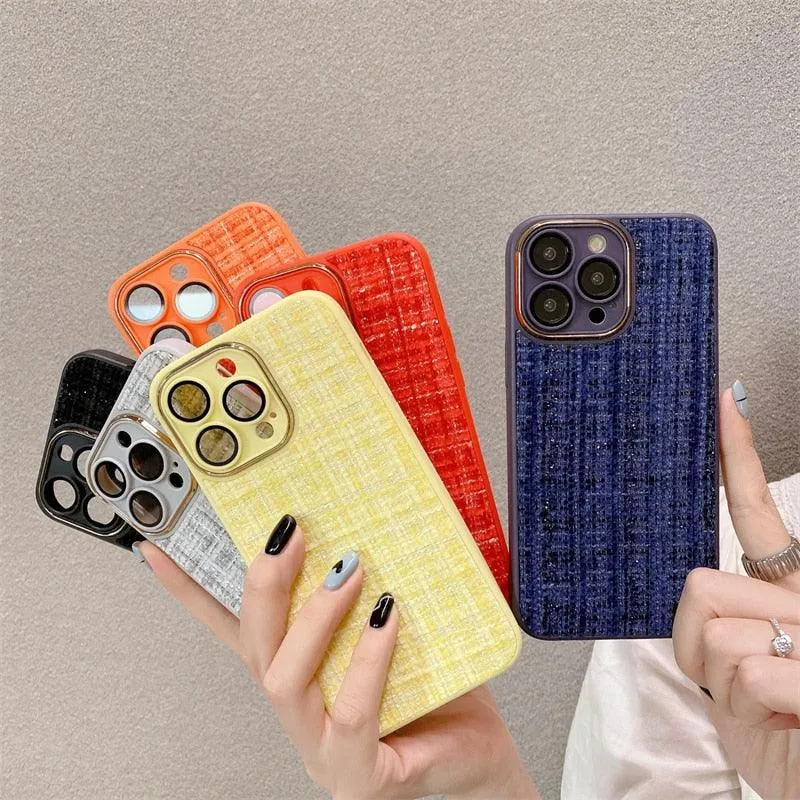 Cute Tweed Fabric Lattice Phone Case Cover For iPhone 14 13 12 And 11 Pro Max