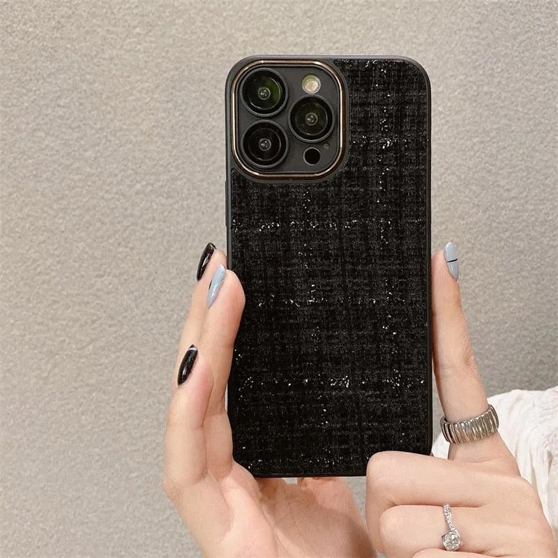 Cute Tweed Fabric Lattice Phone Case Cover For iPhone 14 13 12 And 11 Pro Max