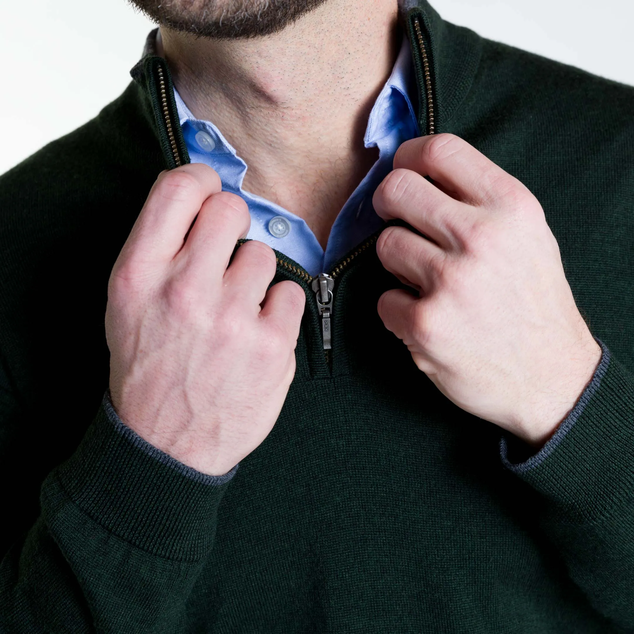 Dark Green Merino Quarter-Zip Sweater