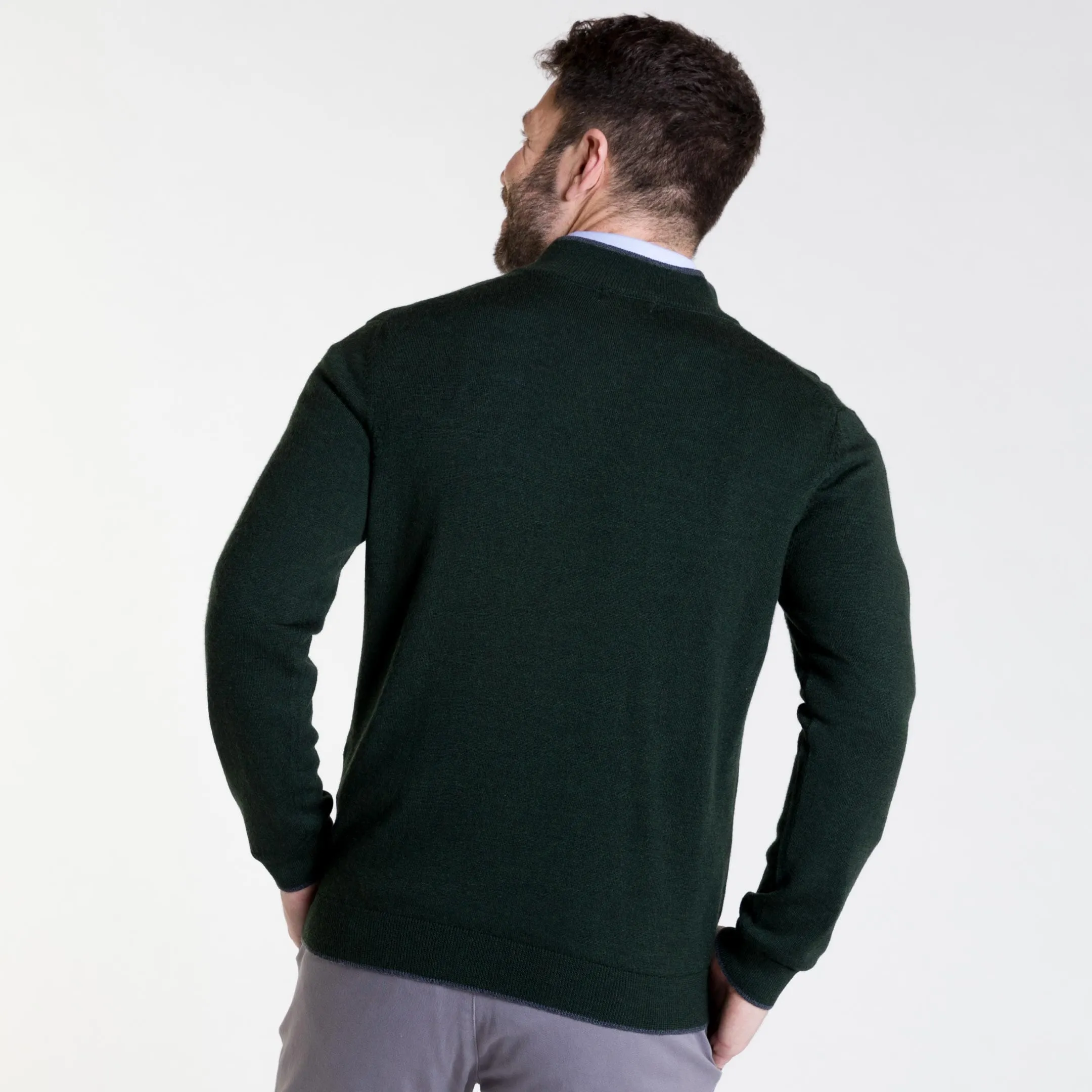 Dark Green Merino Quarter-Zip Sweater