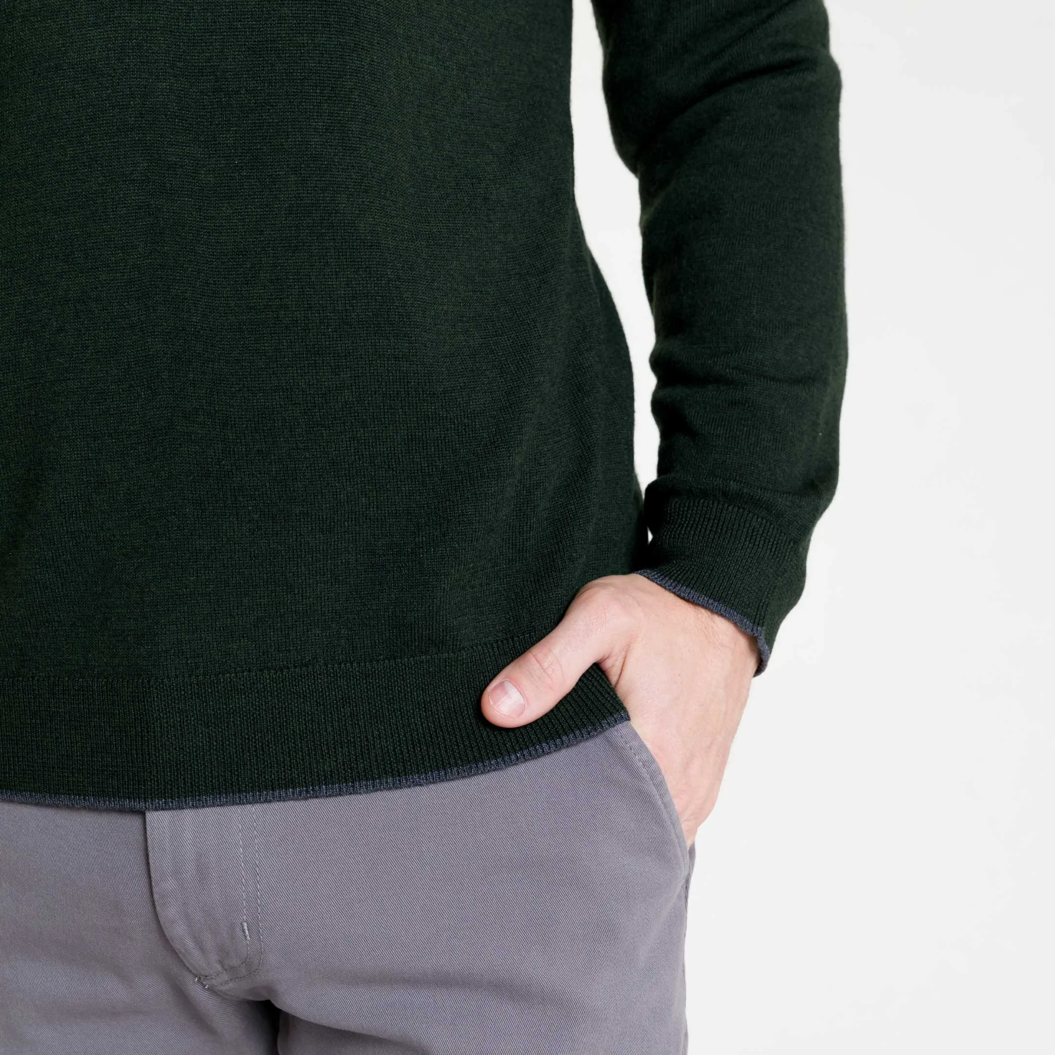 Dark Green Merino Quarter-Zip Sweater