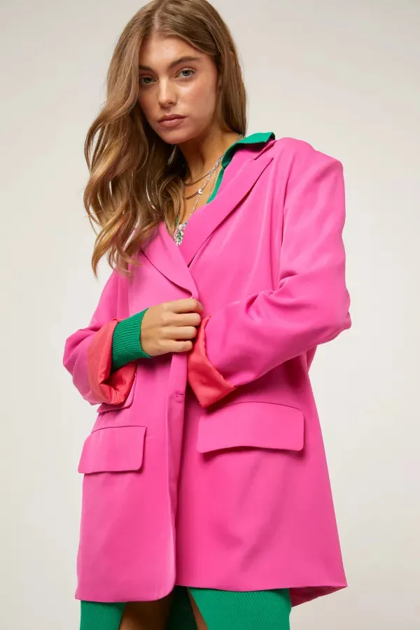 Davi & Dani Button Front Boyfriend Blazer