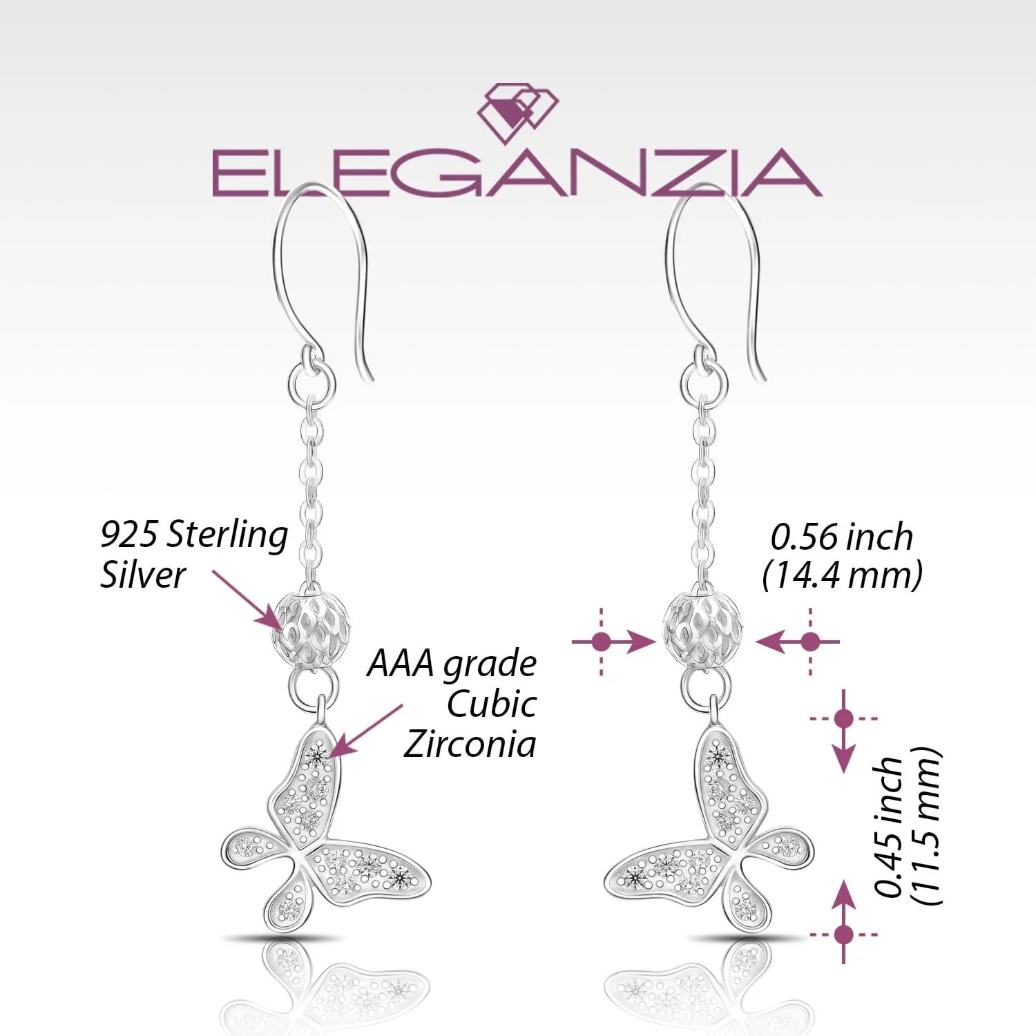 Dazzling CZ Butterfly Silver Dangle Earrings