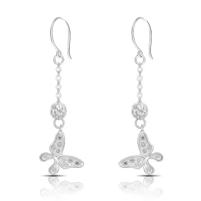 Dazzling CZ Butterfly Silver Dangle Earrings