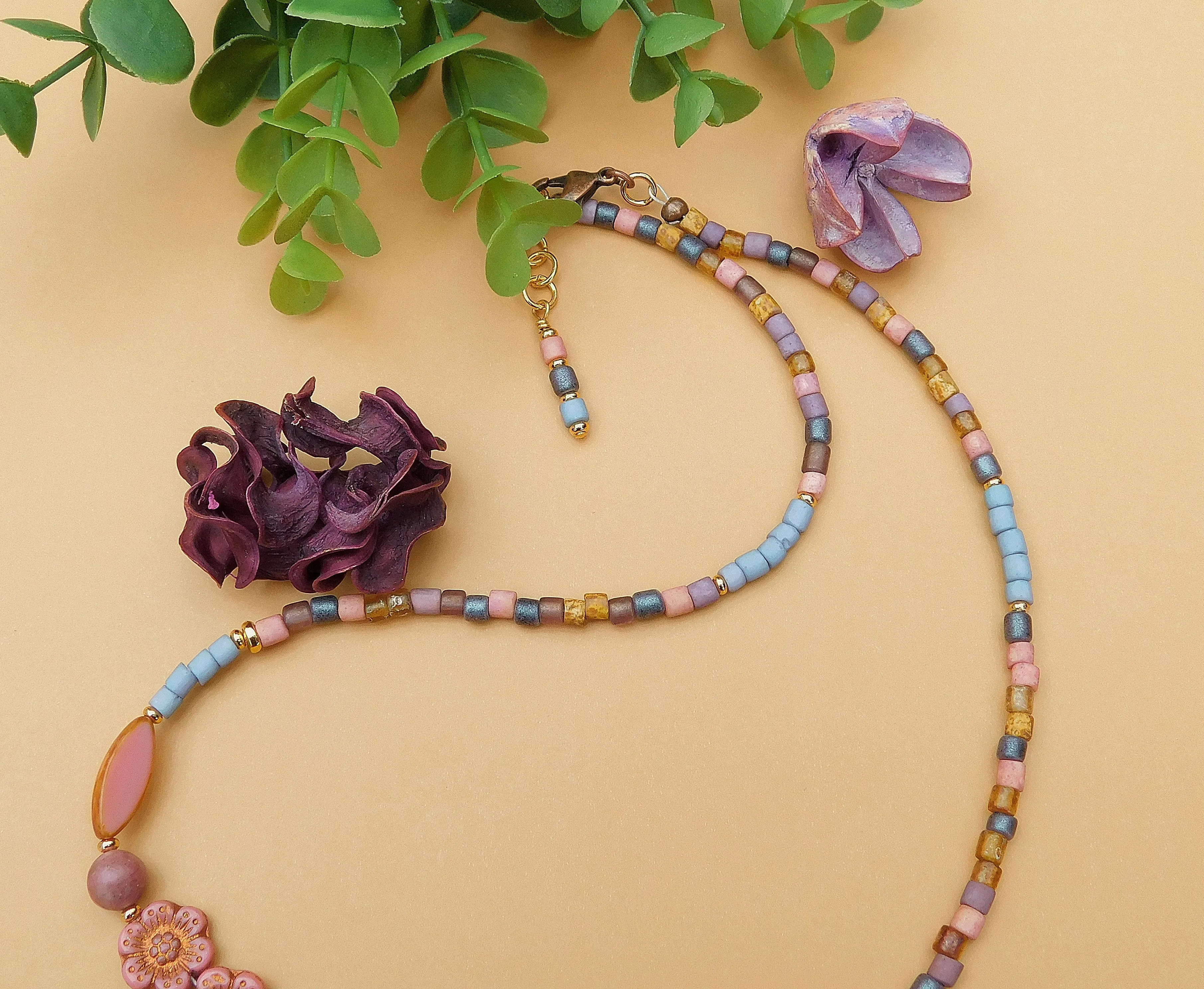 Desert Rose Czech Boho Necklace