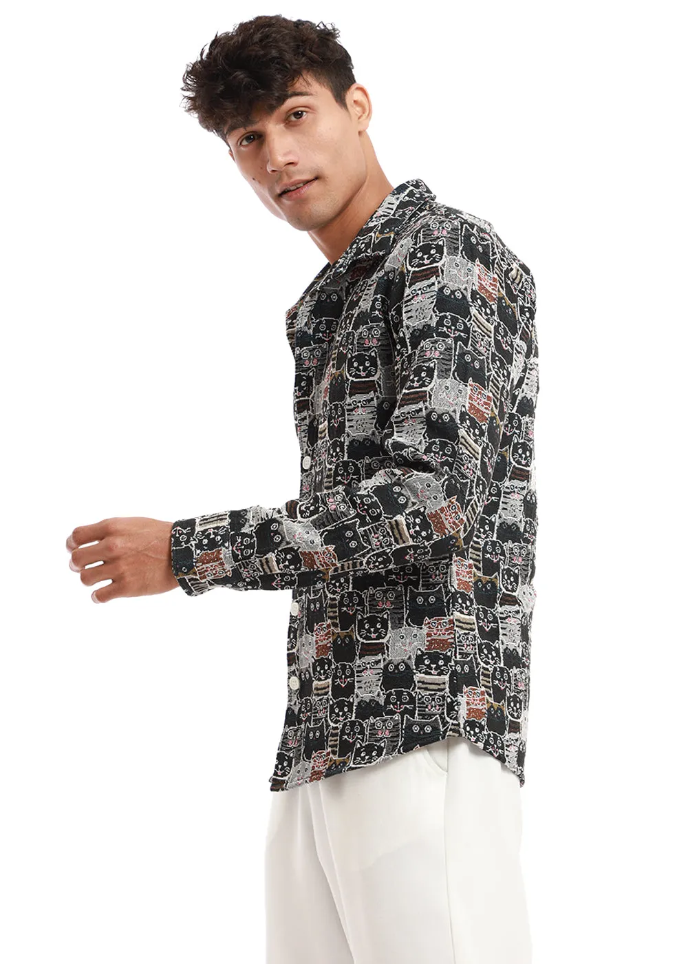 Doodle Cat Jacquard Shacket