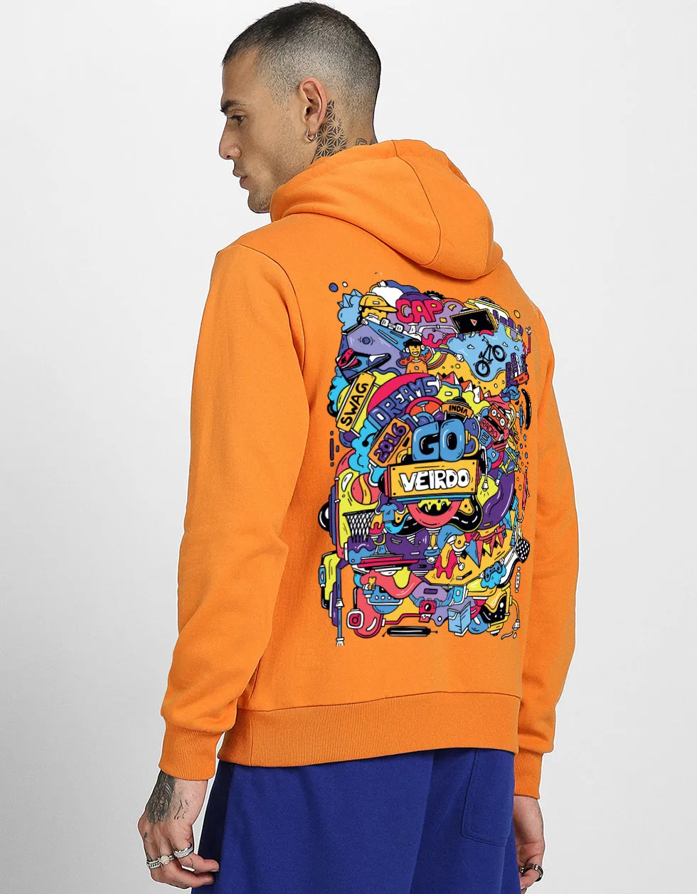 Doodle Orange Back Graphic Printed Hoodie