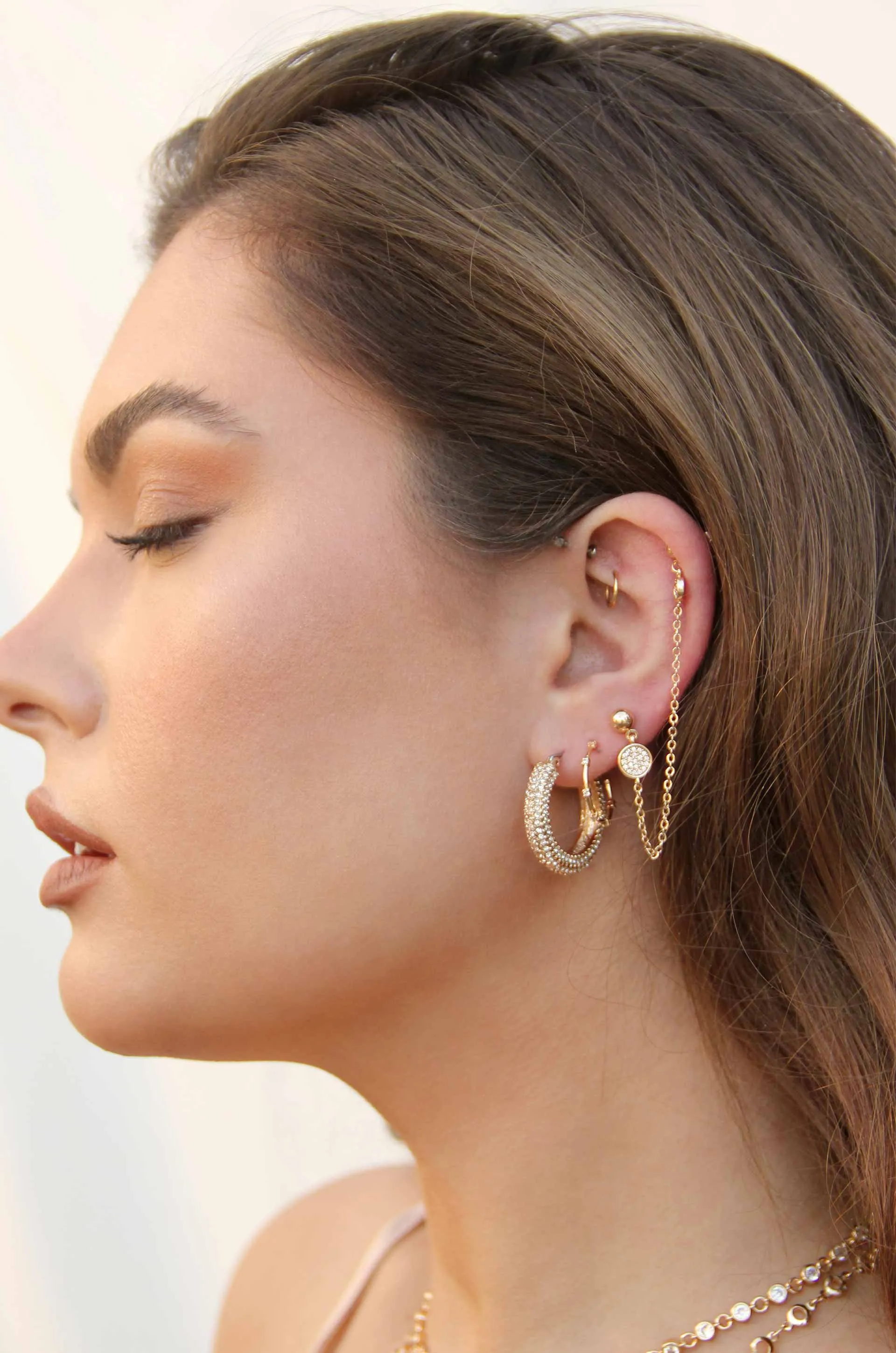 Double Piercing Chain Drop Earrings