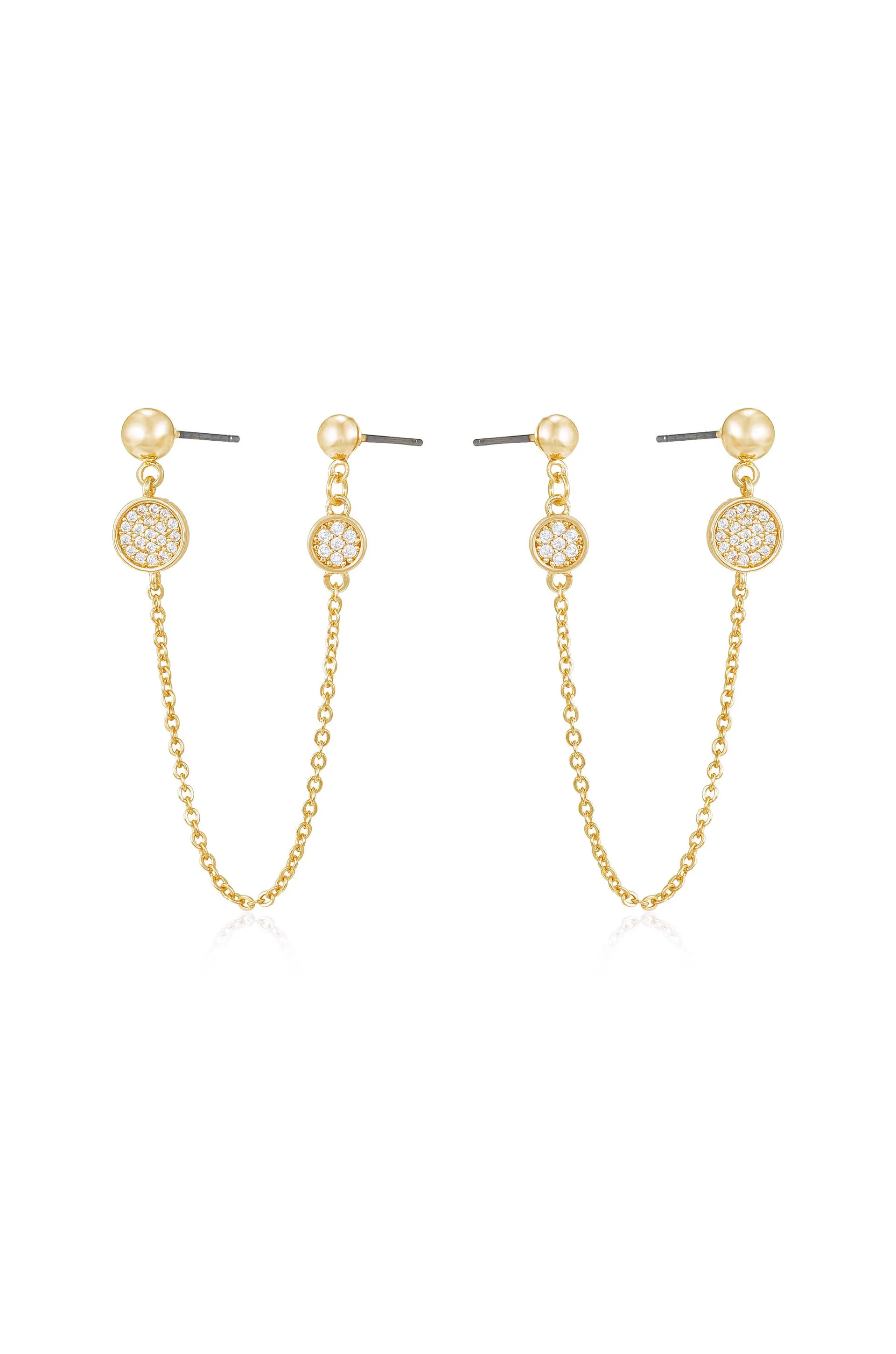 Double Piercing Chain Drop Earrings