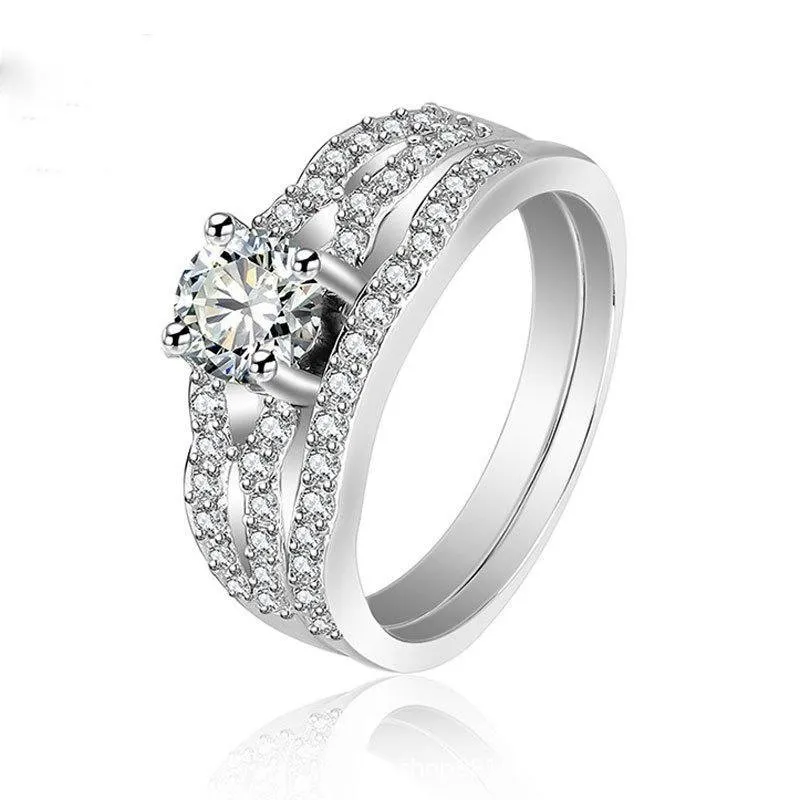 Double Row Stone Round Cut Wedding Set