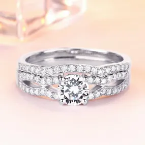 Double Row Stone Round Cut Wedding Set