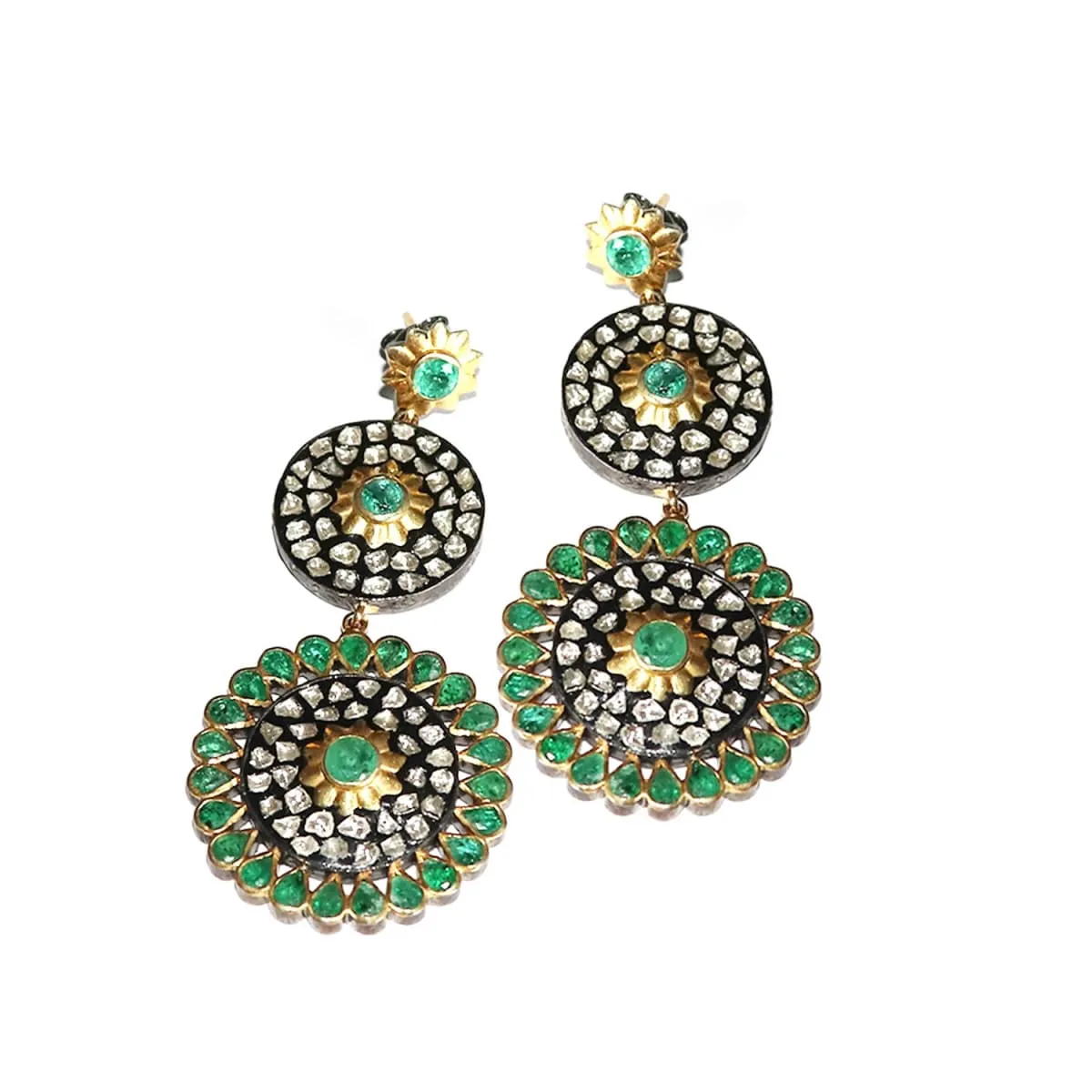 Emerald and polki diamond Earring, Estate Earring, Victorian Style Earring, Handcrafted Earrings, Traditional Wedding Earring, Artisan Gift