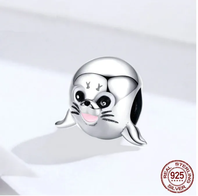 Enamel Baby Seal Bead Charm 925 Sterling Silver