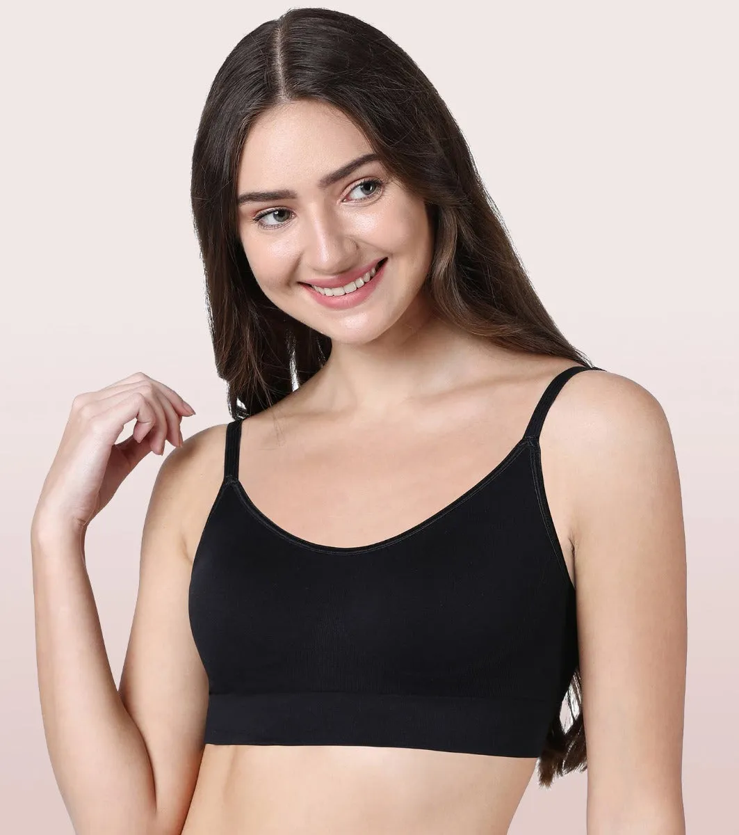 Enamor FlexiFree F037 Ultimate Comfort Seamless No -pinch T-shirt Bra for Women- High Coverage, Padded and Wirefree - Black