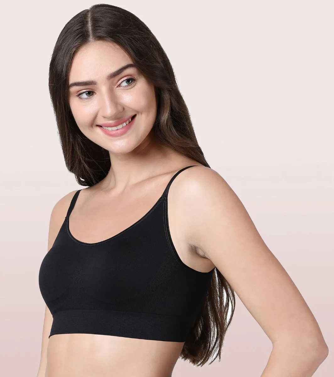 Enamor FlexiFree F037 Ultimate Comfort Seamless No -pinch T-shirt Bra for Women- High Coverage, Padded and Wirefree - Black