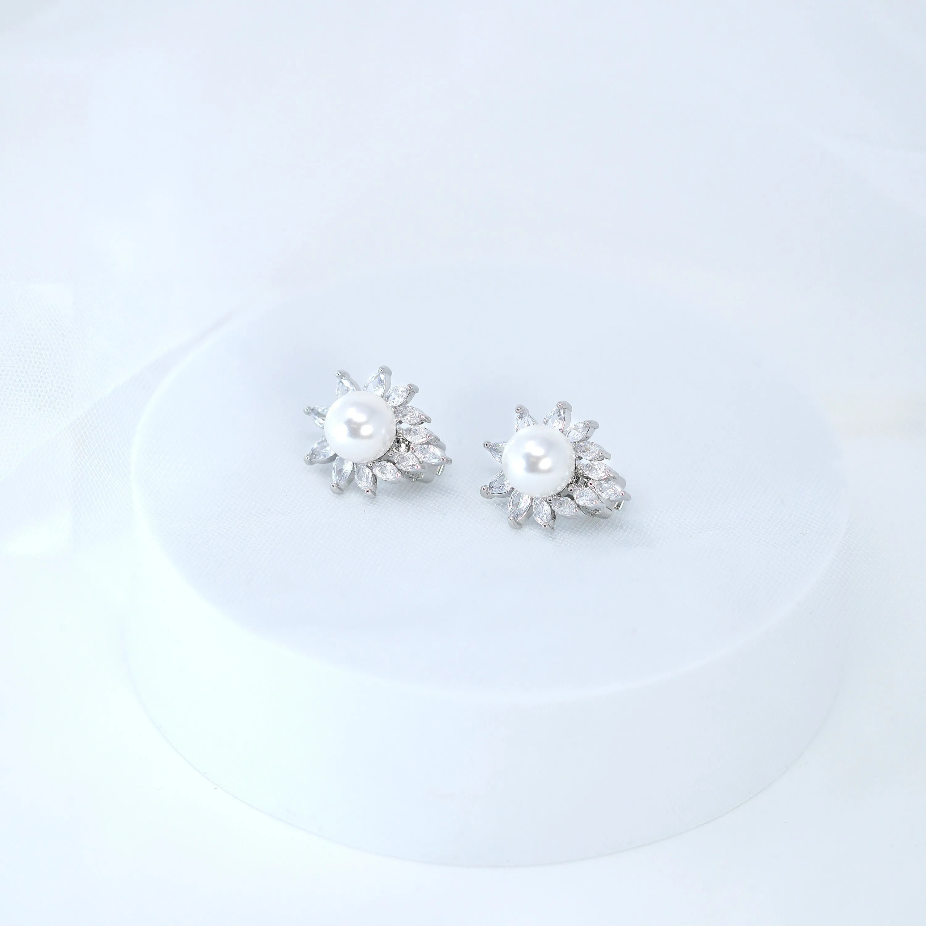 Enchanting Swarovski Clip on Floral Pearl Stud Earrings, Bridal Jewelry, Bridal Stud Earrings, Crystal Earrings, Statement Earrings Cz