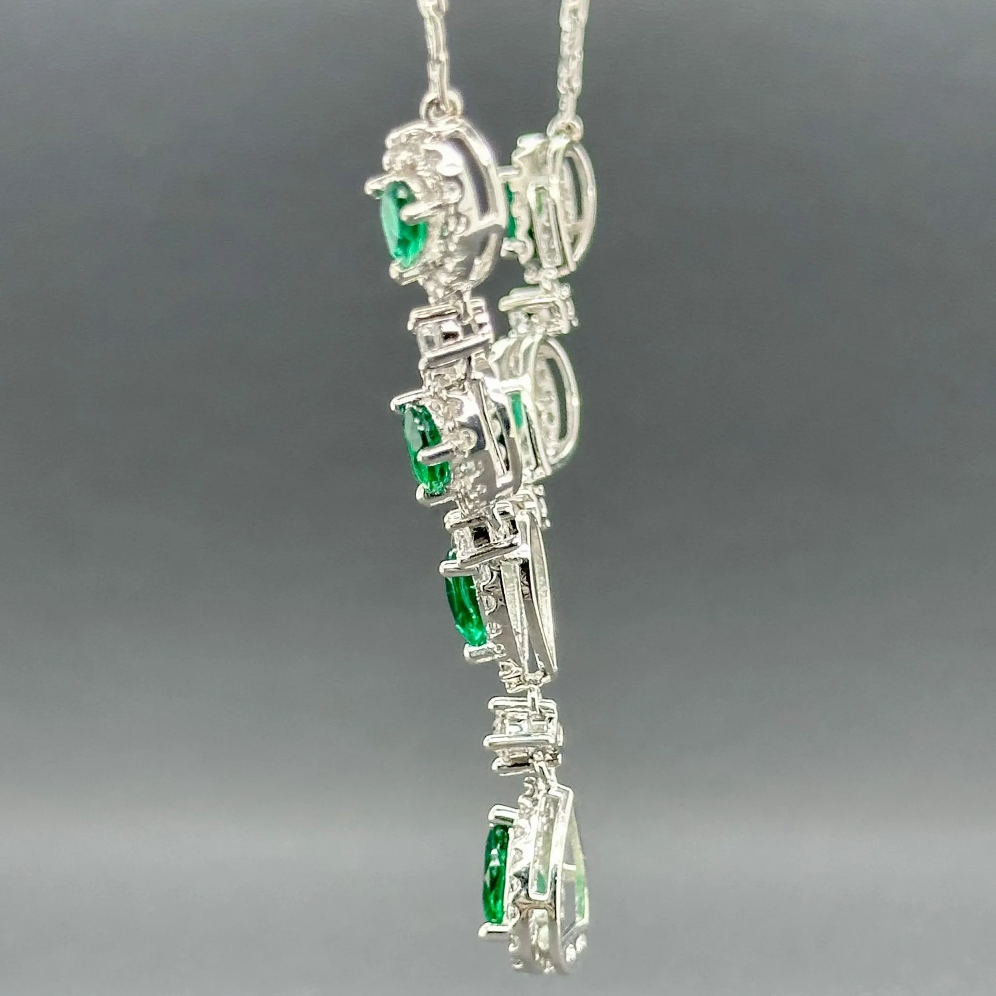 Estate SS Green & White CZ Y Drop Necklace