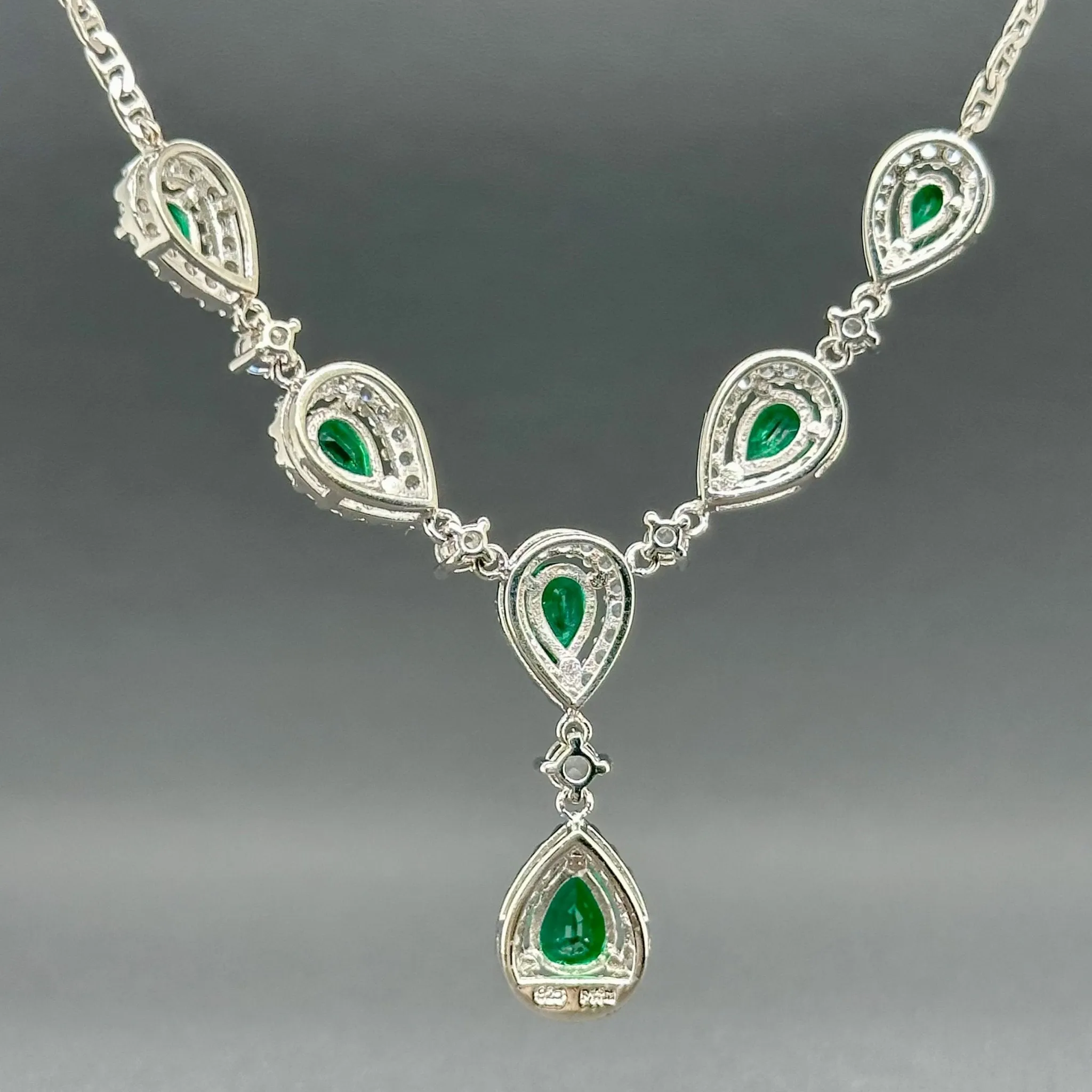 Estate SS Green & White CZ Y Drop Necklace