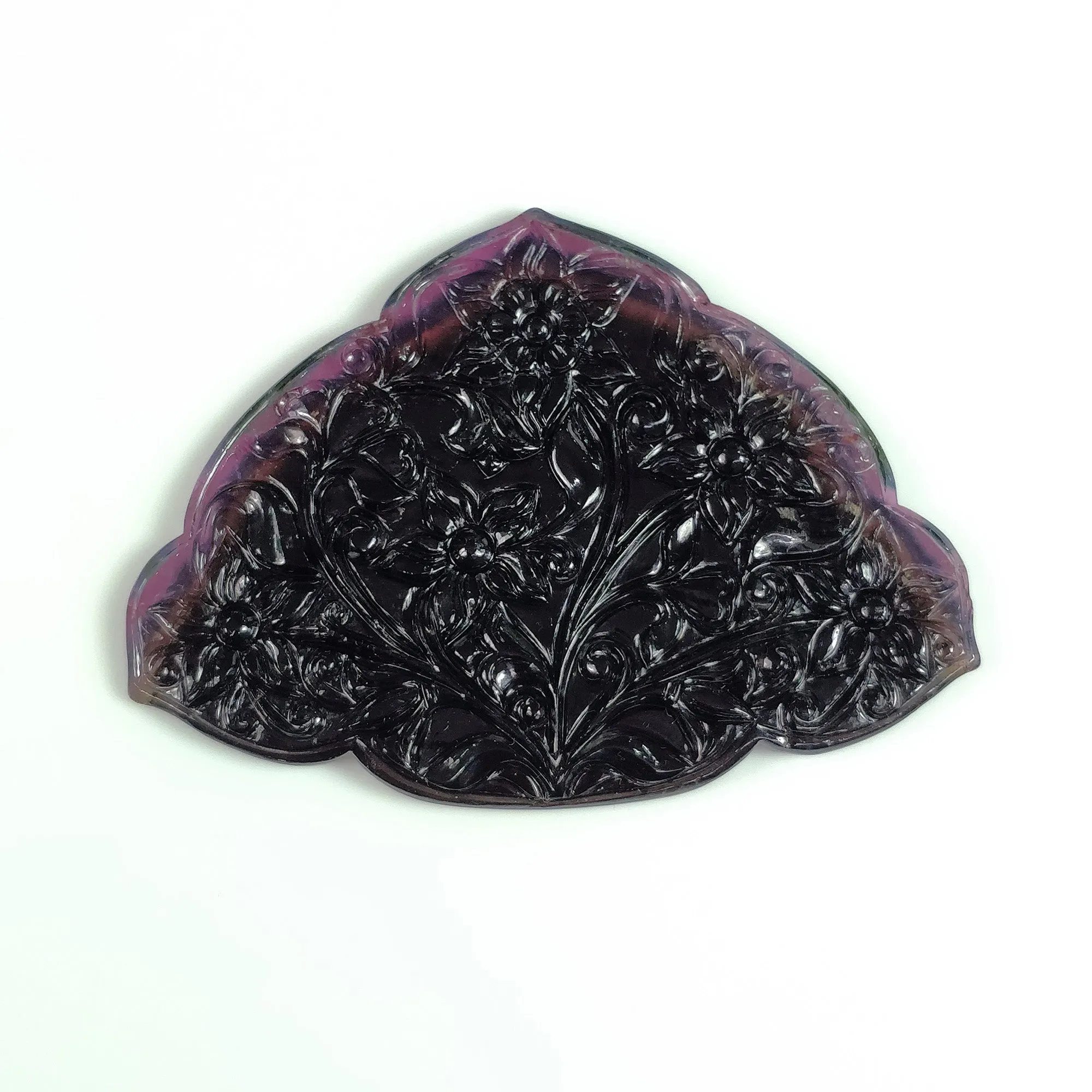 Exclusive Rare BLACK PINK TOURMALINE Gemstone Carving : 191.54cts Natural Untreated Tourmaline Hand Carved Uneven Flower 82*60mm*6(h)