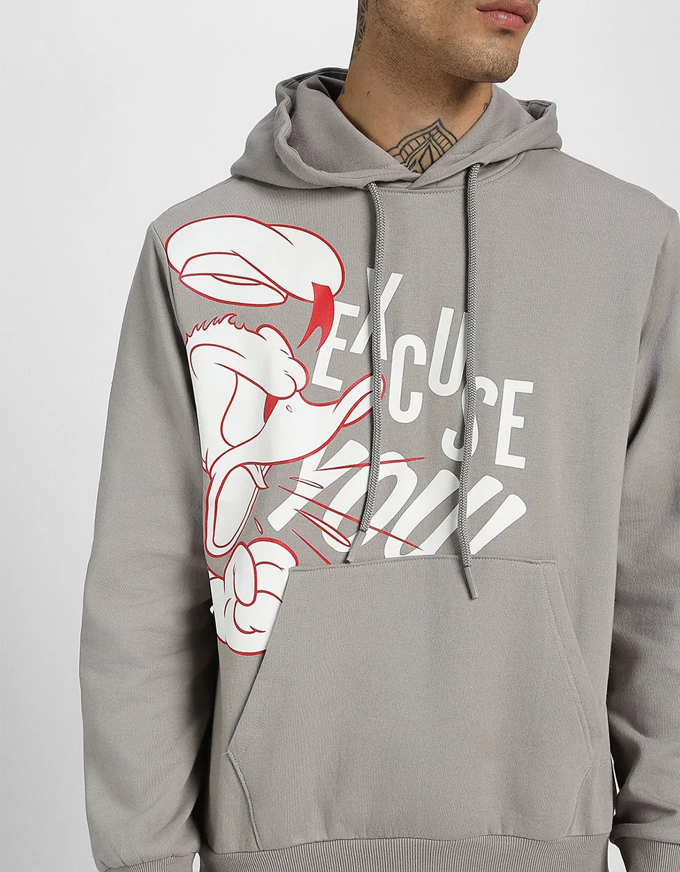 Excuse You Grey Front Graphic Printed Hoodie