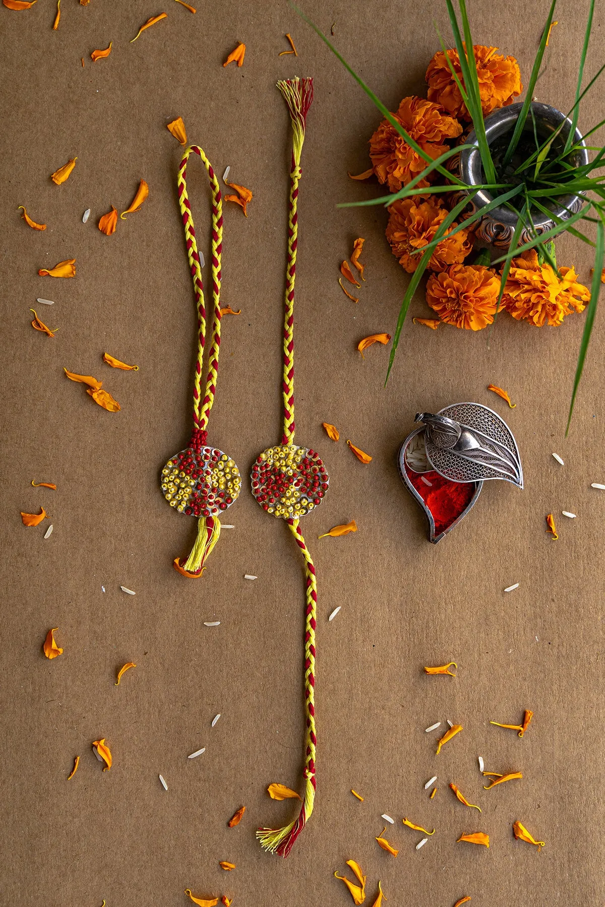 Eyebright Embroidered Rakhi and Lumba Set