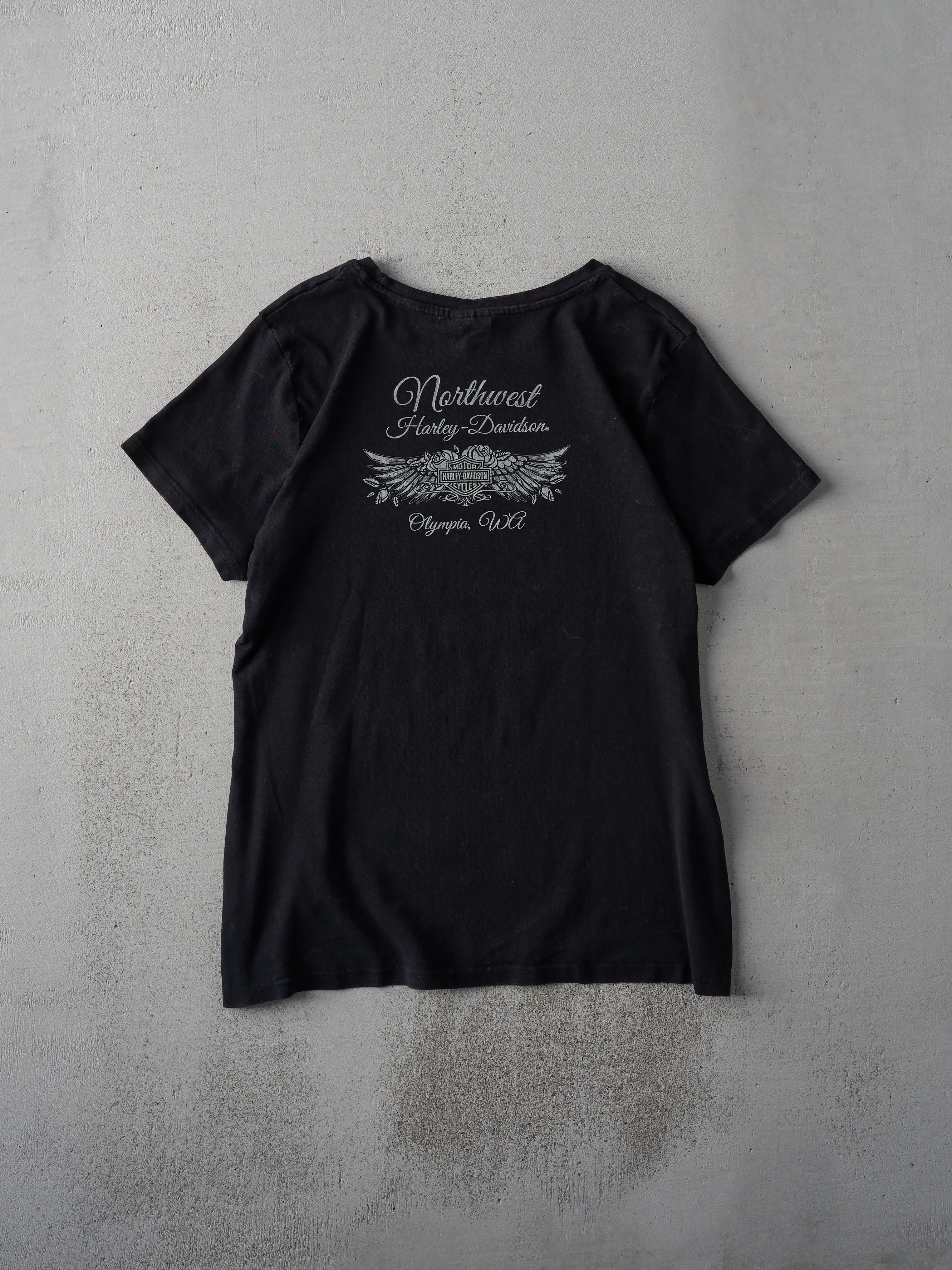 Faded Black Olympia Washington Harley Davidson Tee (M)