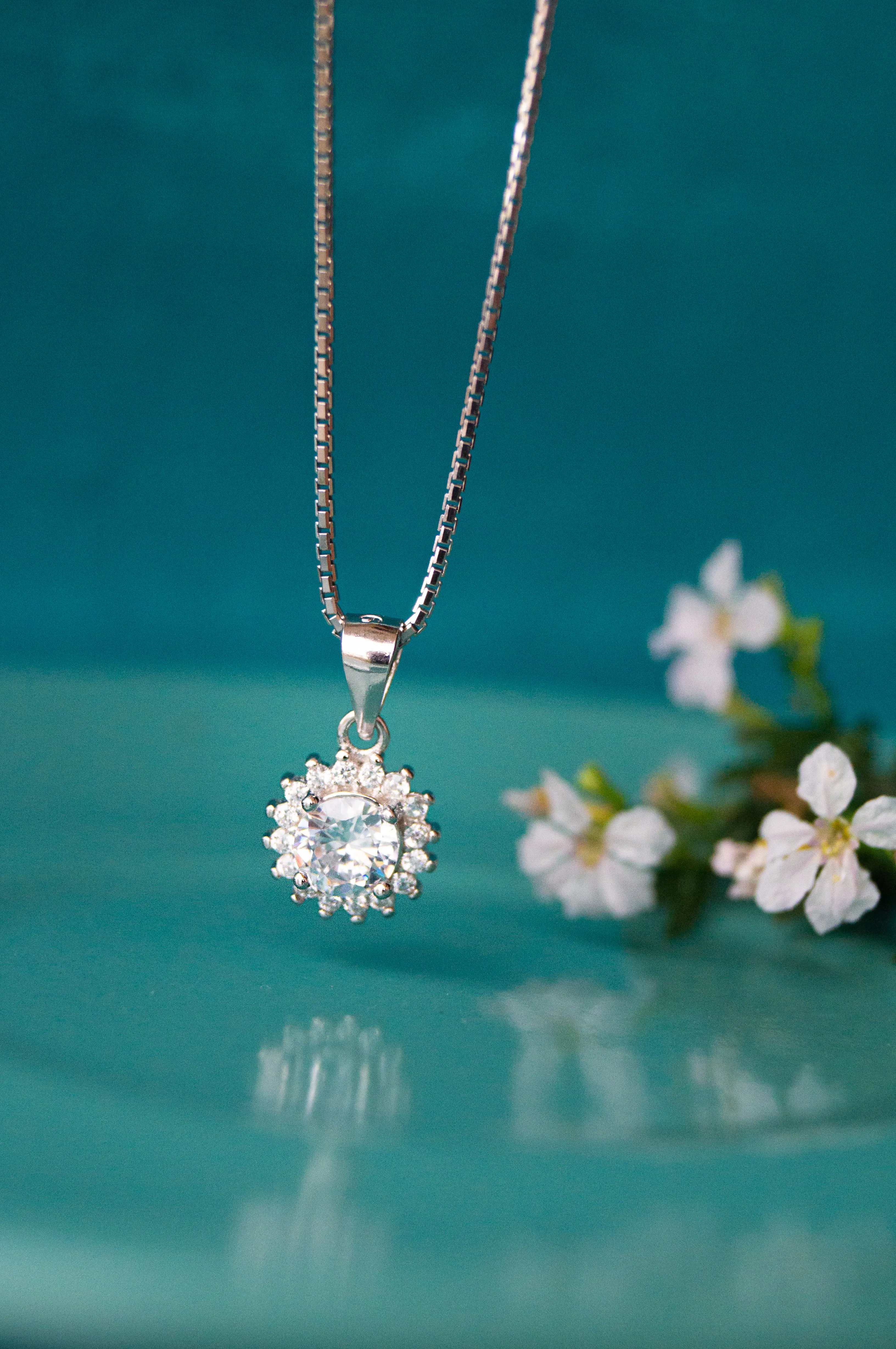 Floral Solitaire Sterling Silver Pendant