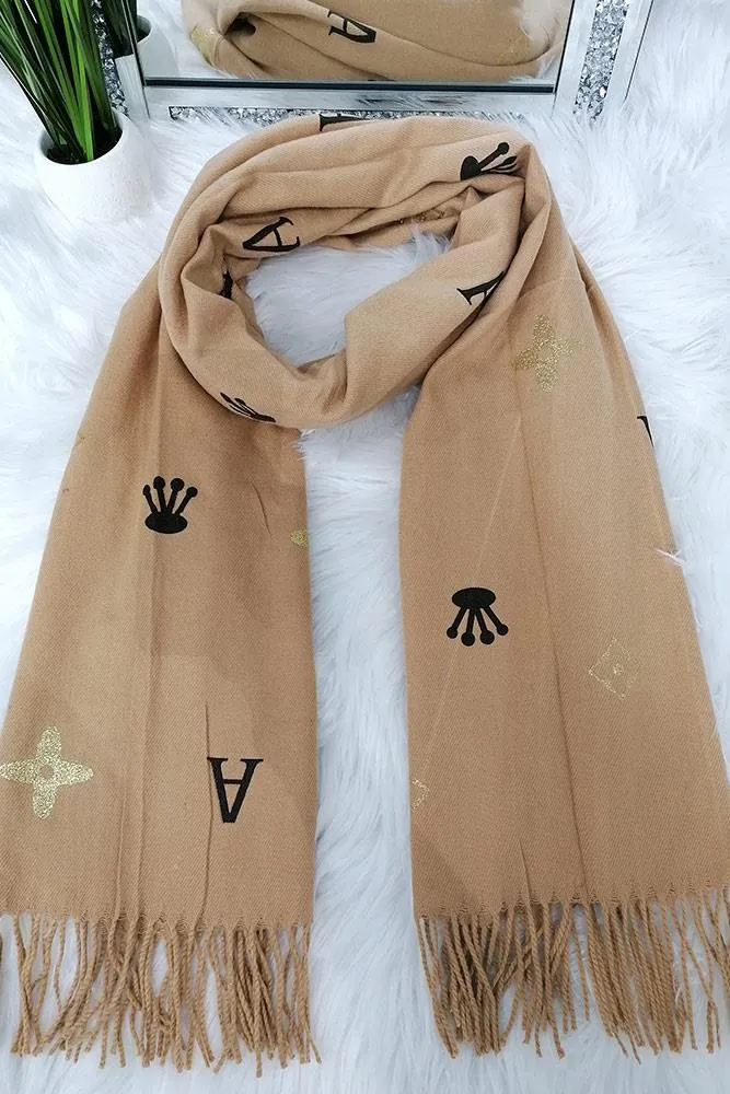 Foil Geometric Print Tassels Scarves