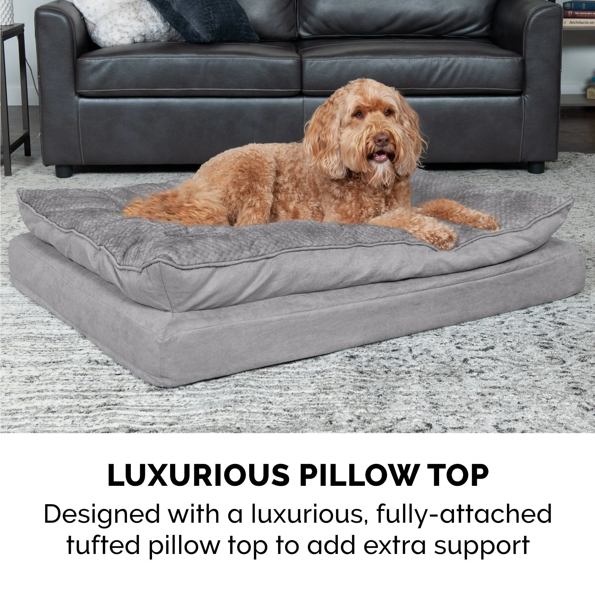 FurHaven Minky Faux Fur & Suede Pillow-Top Orthopedic Dog Bed - Large, Titanium Gray