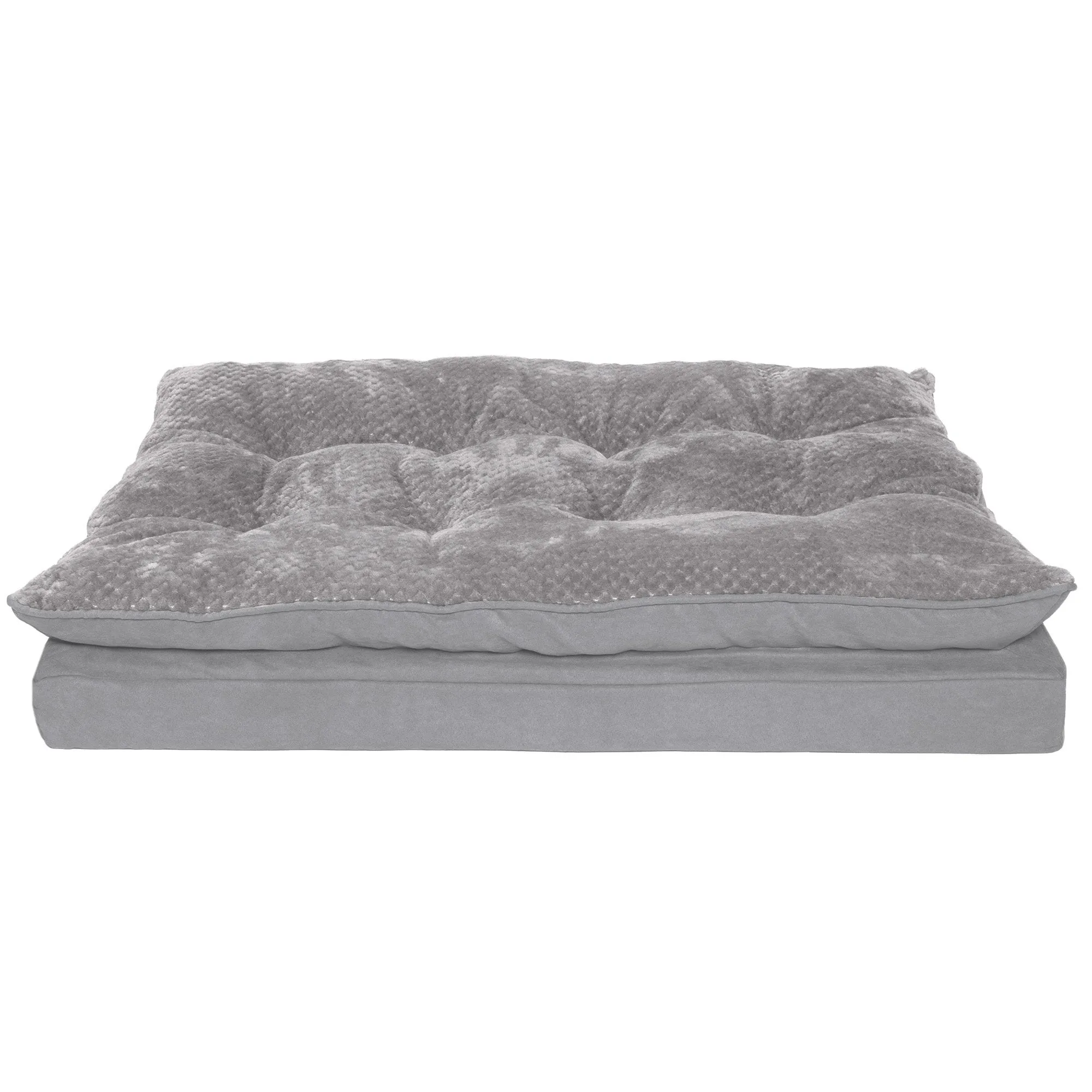 FurHaven Minky Faux Fur & Suede Pillow-Top Orthopedic Dog Bed - Large, Titanium Gray