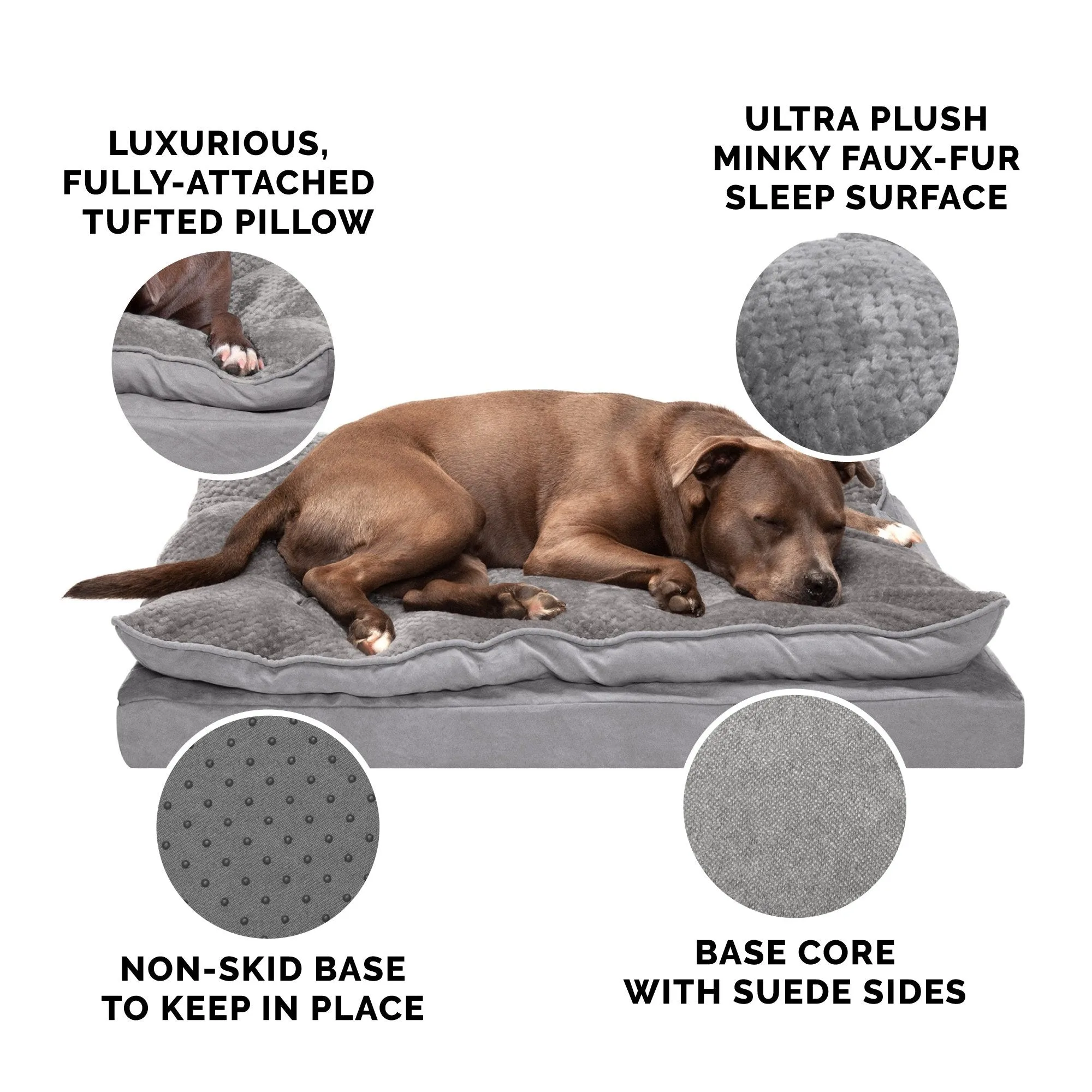 FurHaven Minky Faux Fur & Suede Pillow-Top Orthopedic Dog Bed - Medium, Titanium Gray