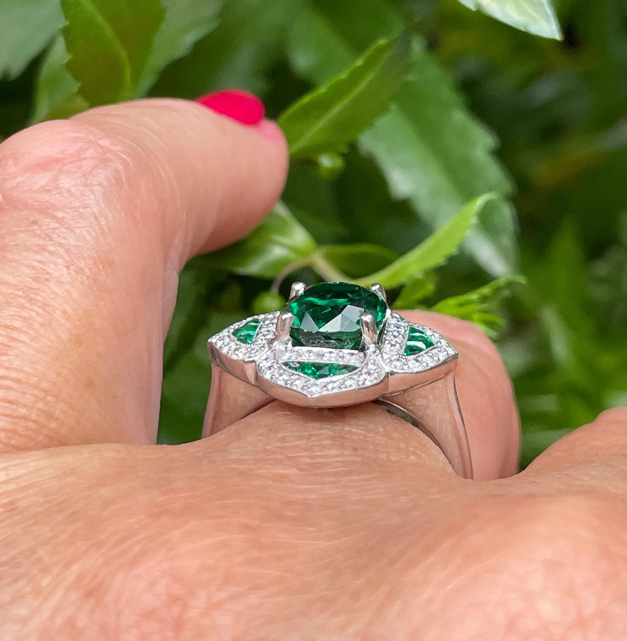 GIA Untreated No Oil 3.48ctw Emerald Diamond Platinum Estate Vintage Ring