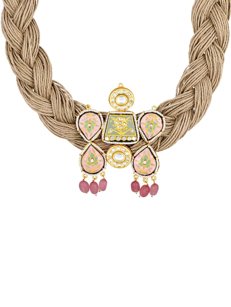 Gold Plated Kundan Jute Necklace