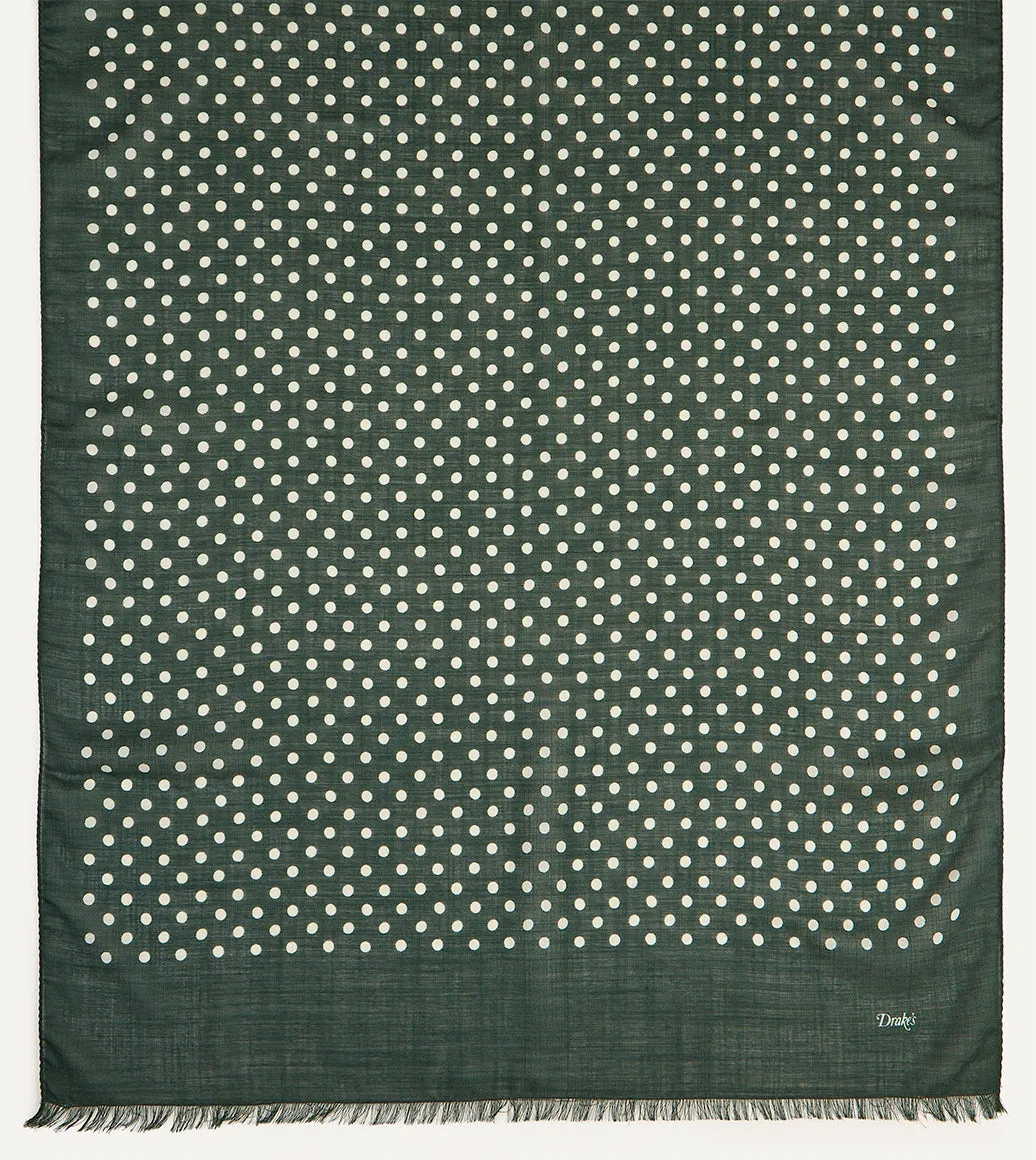 Green Hand-Drawn Polka Dot Wool Scarf