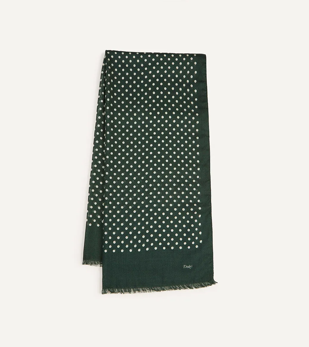 Green Hand-Drawn Polka Dot Wool Scarf