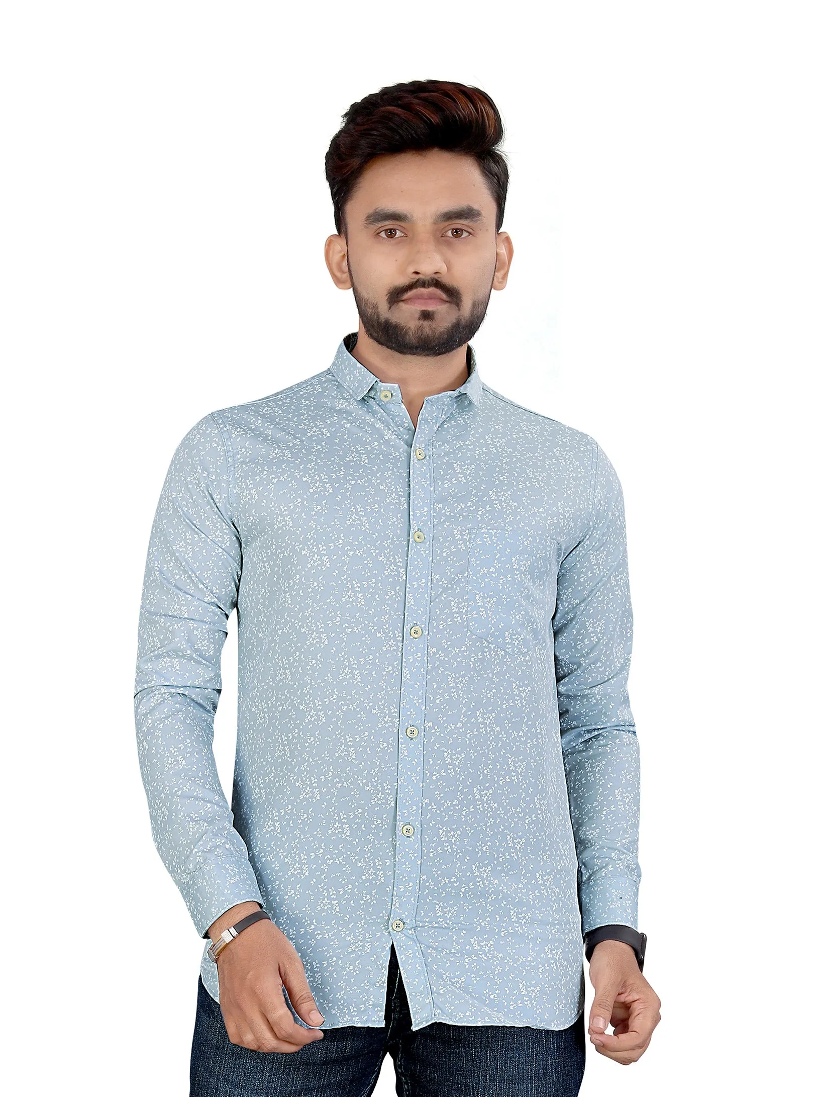 Grey Micro Floral Printed Shirt