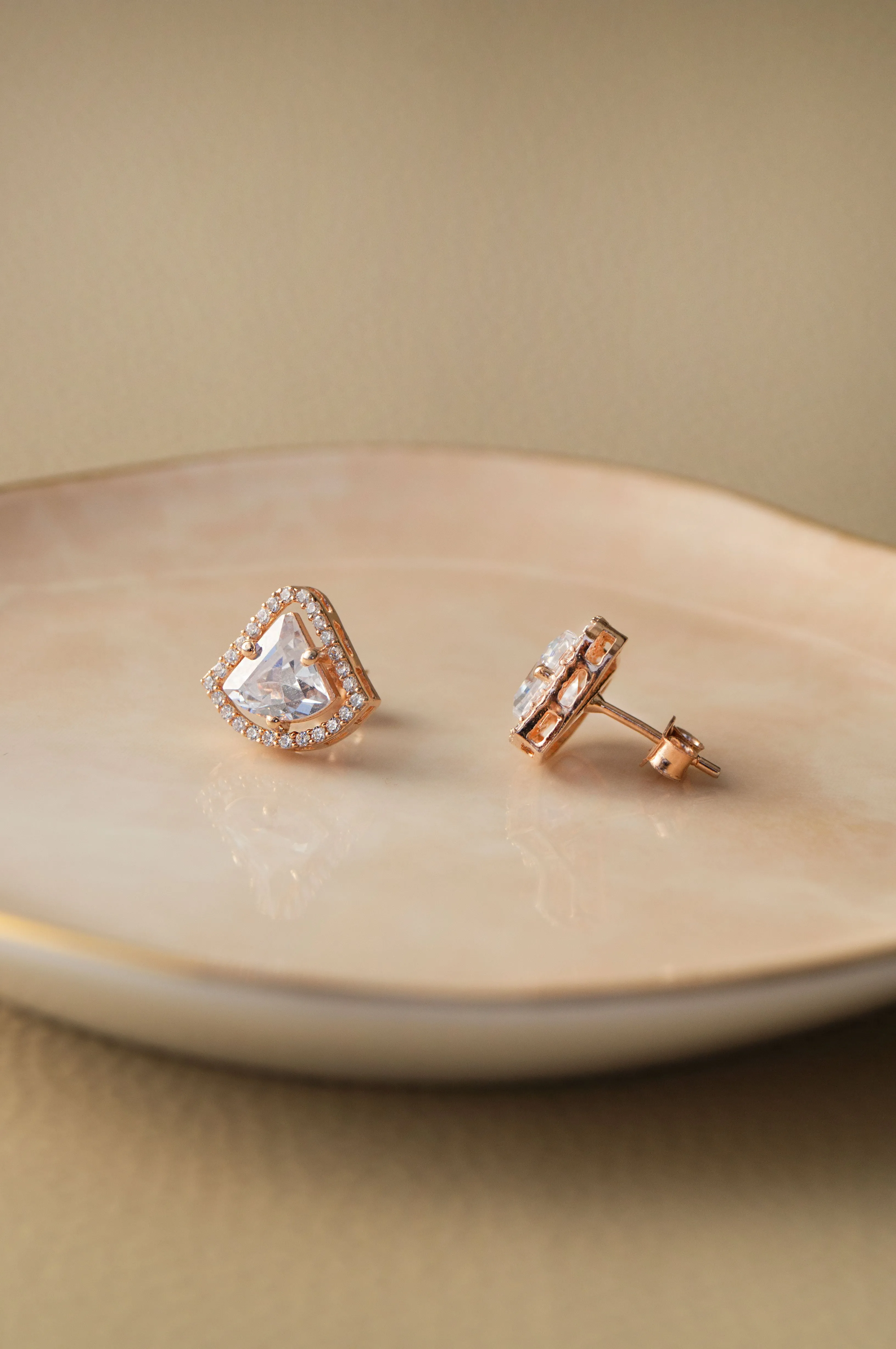 Halo Trilian Rose Gold Plated  Solitaire Sterling Silver Earrings