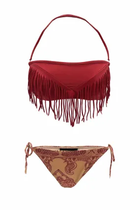 Henna Print Fringe Detail Strapless Bikini