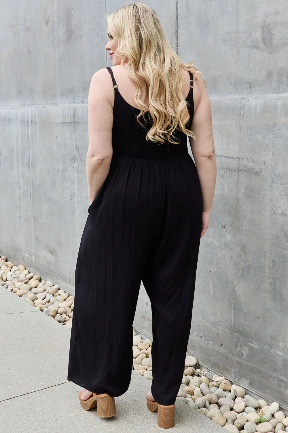 HEYSON All Day Full Size Wide Leg Button Down Jumpsuit in Black