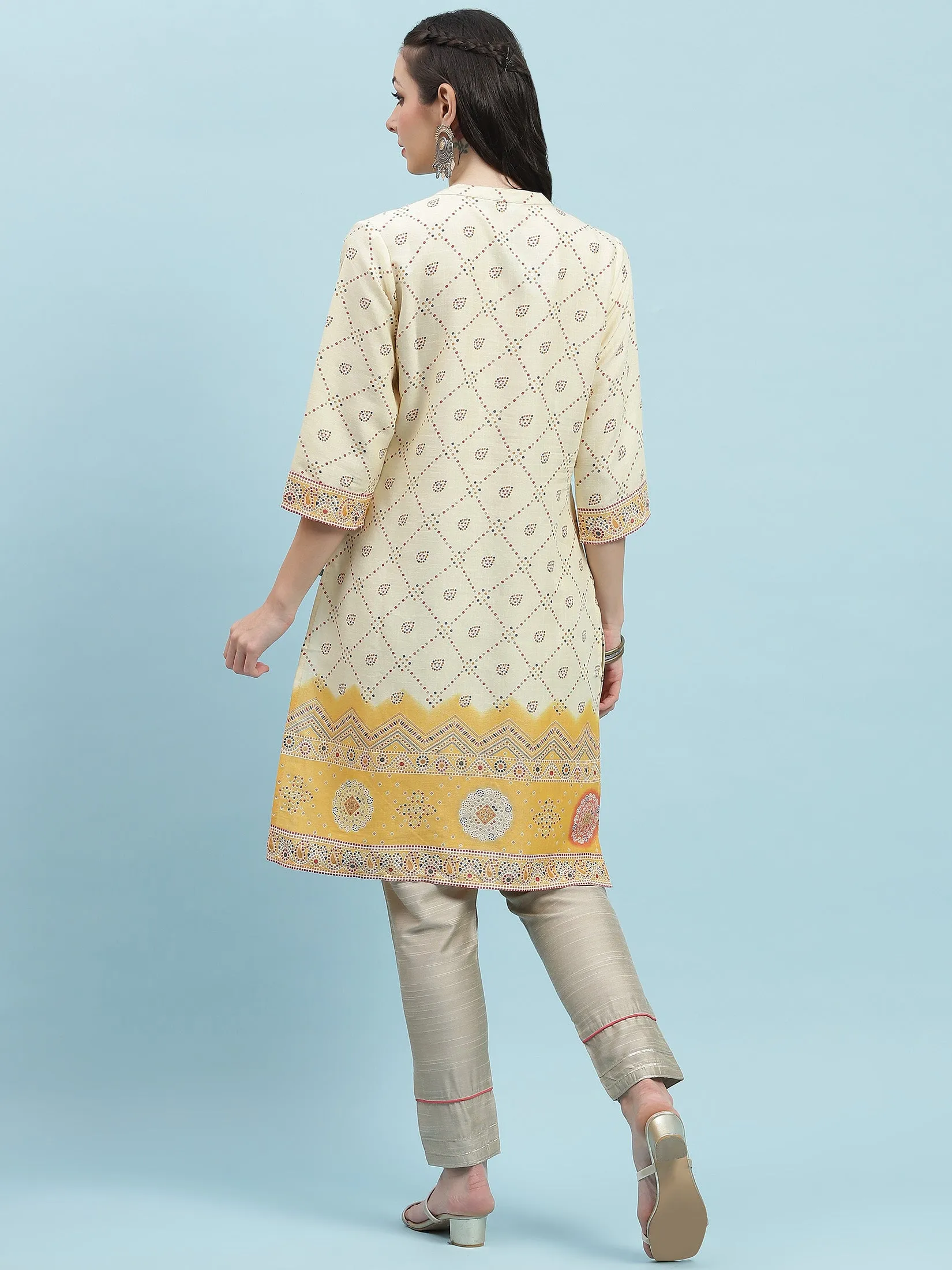 Indiessence Mustard Ornamental Printed Kurta