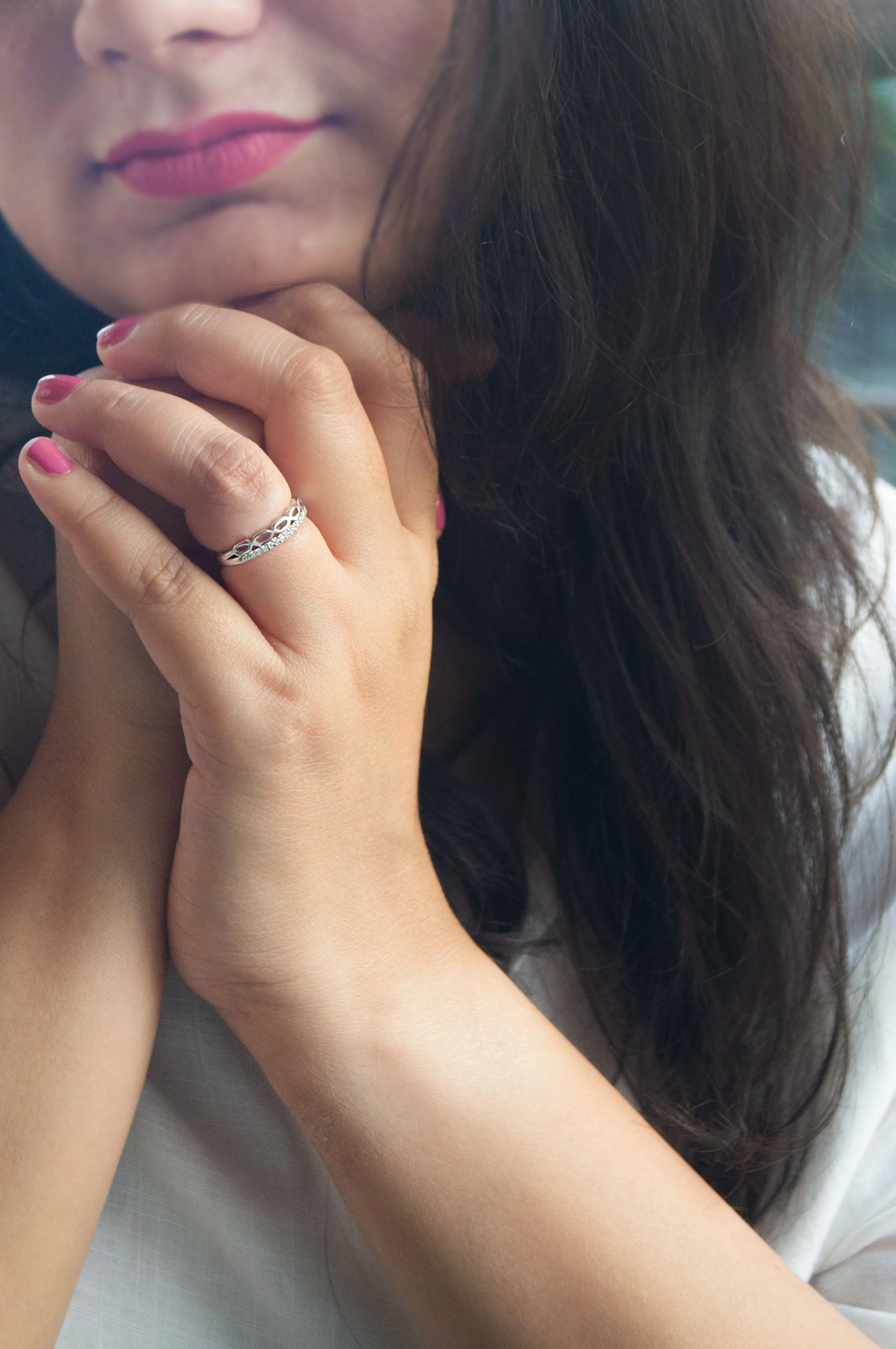 Interwined Sparkle Sterling Silver Band Ring