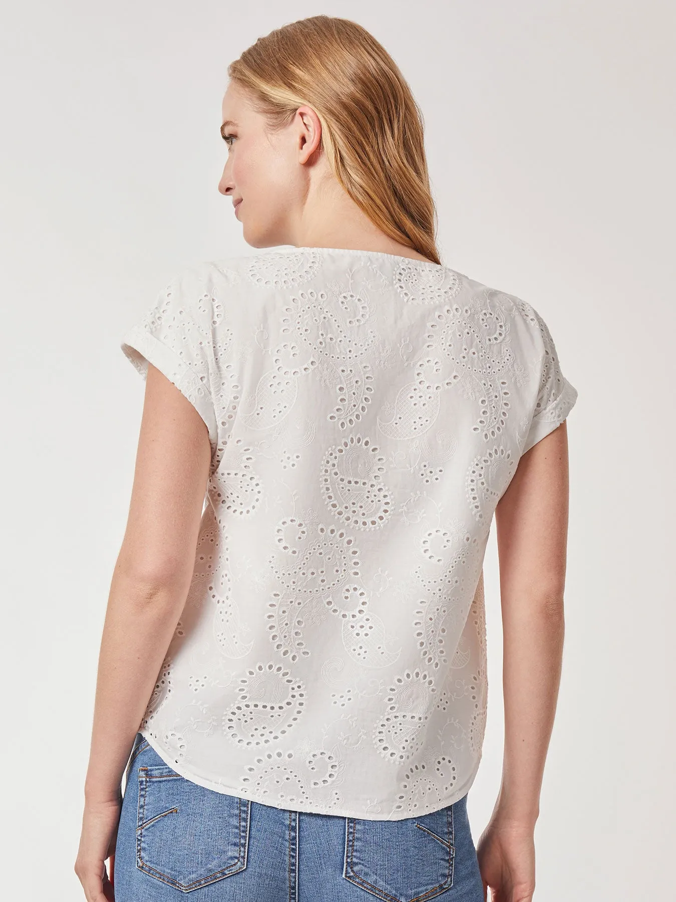 Jasper Crepe Button Detail Eyelet Blouse