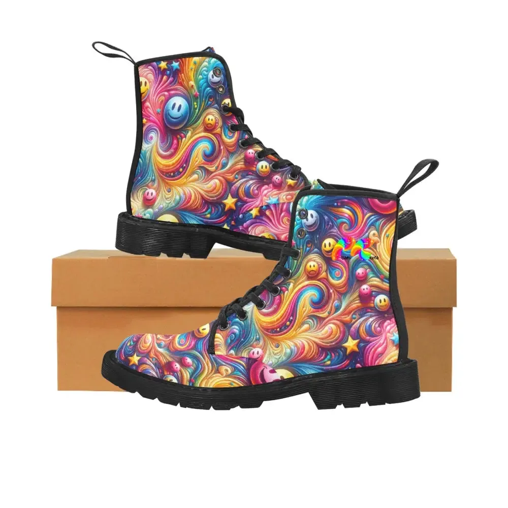 Joyful Whirls Women's Lace Up Rave Canvas Boots