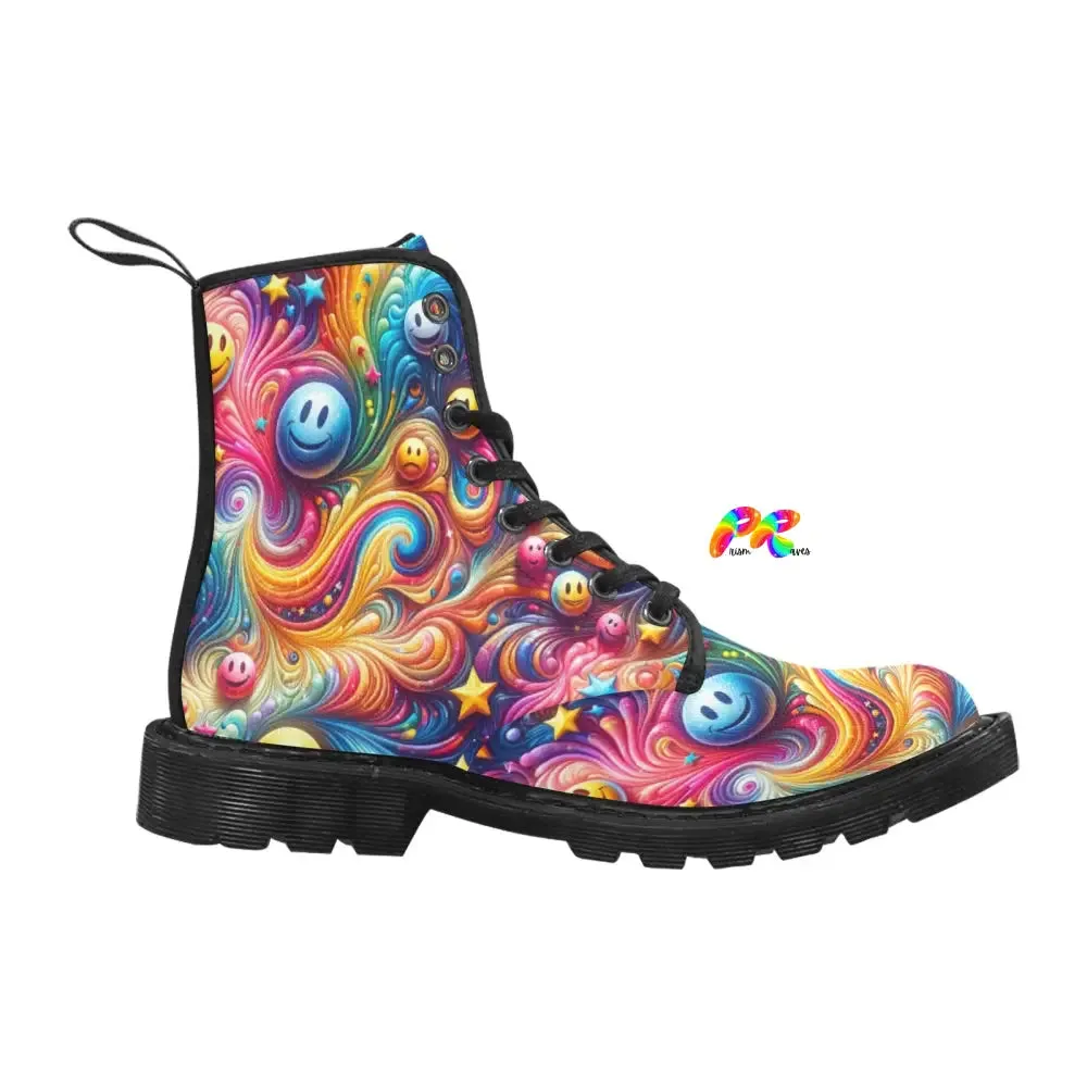 Joyful Whirls Women's Lace Up Rave Canvas Boots