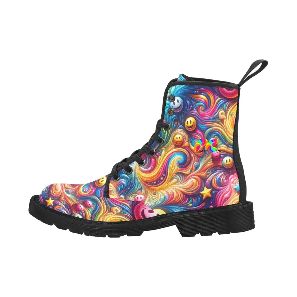 Joyful Whirls Women's Lace Up Rave Canvas Boots